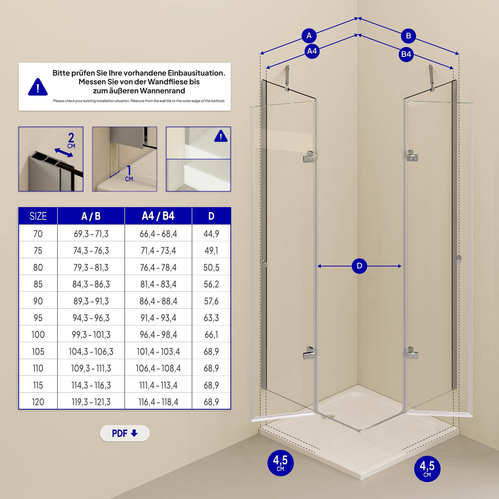 Corner Entry Alice with Folding Doors made of ESG Safety Glass