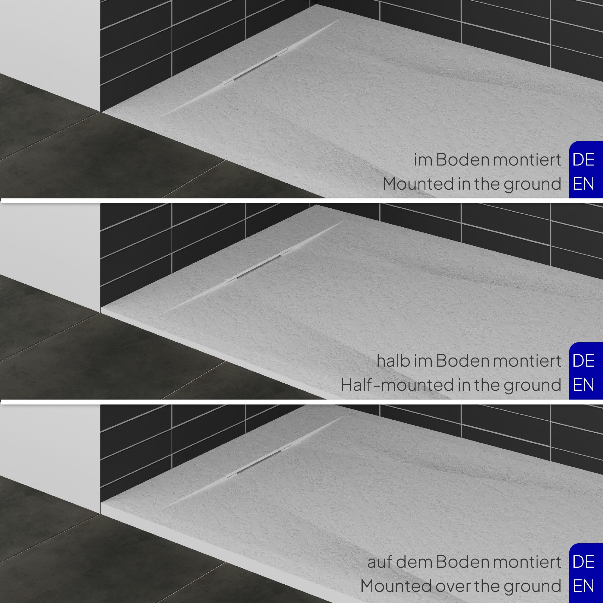 SMC Shower Tray Polar in Stone Look with Drain Assembly - White