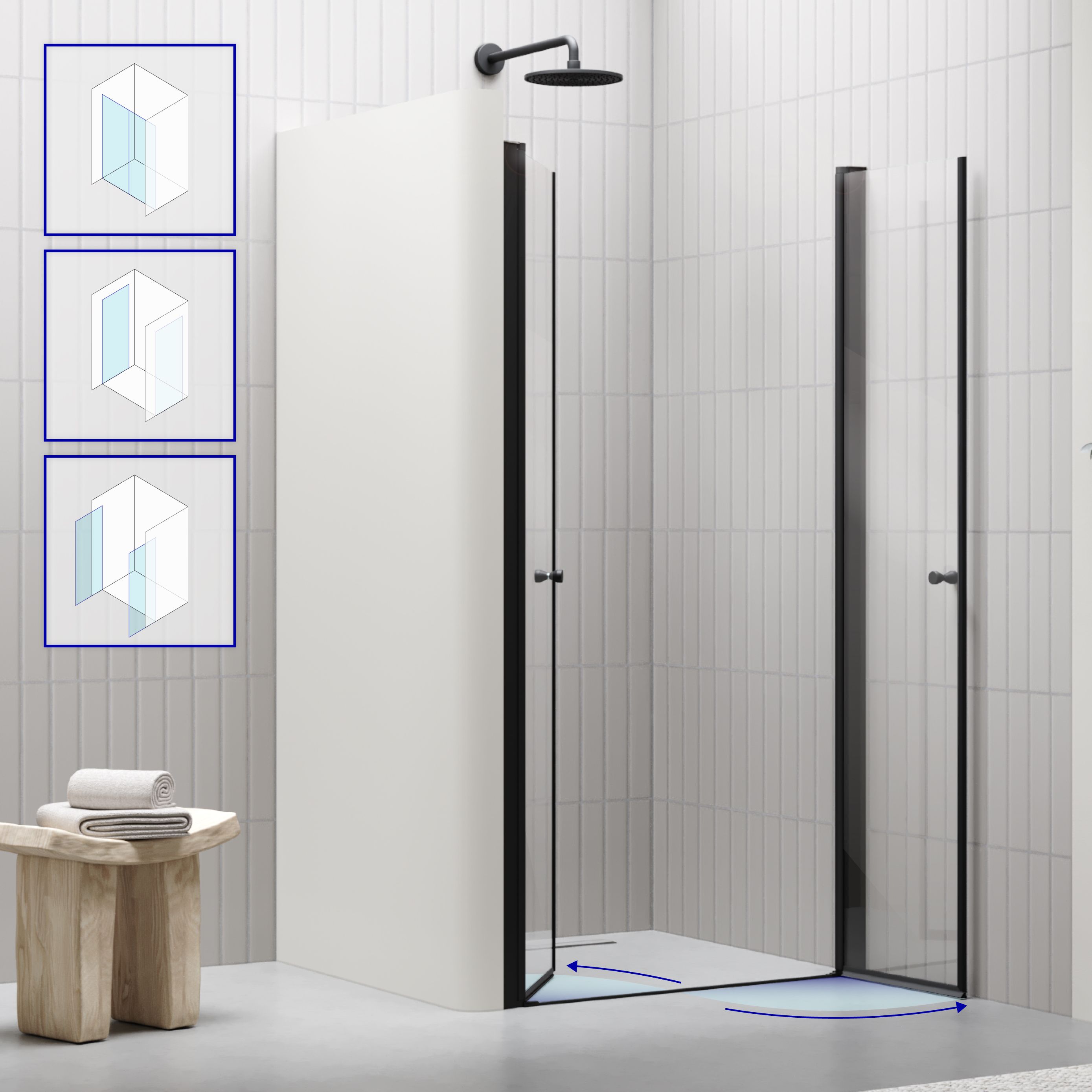 Shower Door Lima BLACK with Hinged Doors 68-140 cm made of ESG Safety Glass Shower Door Lima BLACK with Hinged Doors 68-140 cm made of ESG Safety Glass