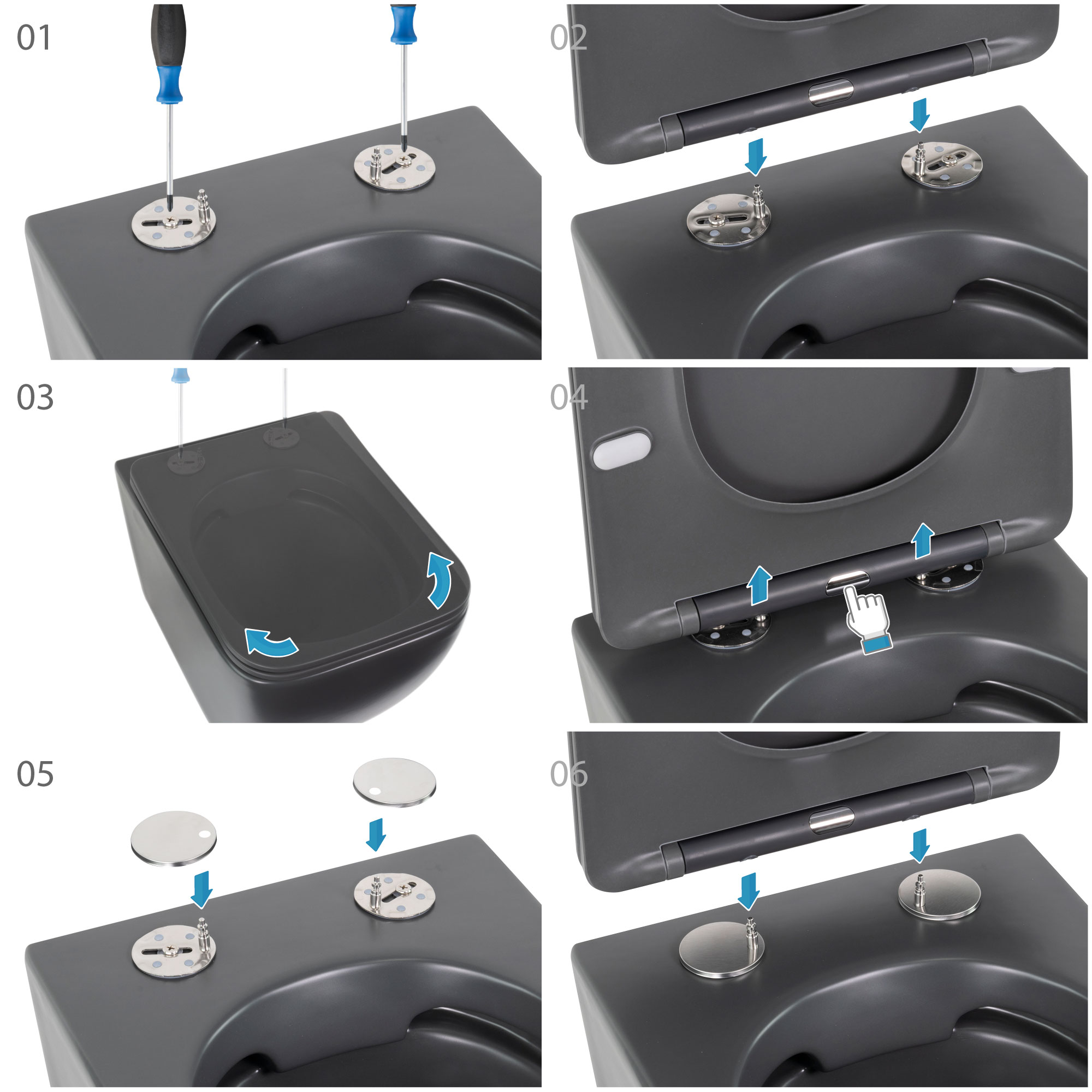 Toilette Hänge WC Spülrandlos inkl. WC Sitz mit Absenkautomatik SOFTCLOSE Cube Grau Toilette Hänge WC Spülrandlos inkl. WC Sitz mit Absenkautomatik SOFTCLOSE Cube Grau