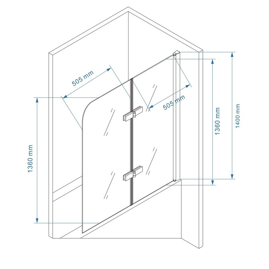 Bathtub Screen Anita with Folding Doors Made of ESG Safety Glass