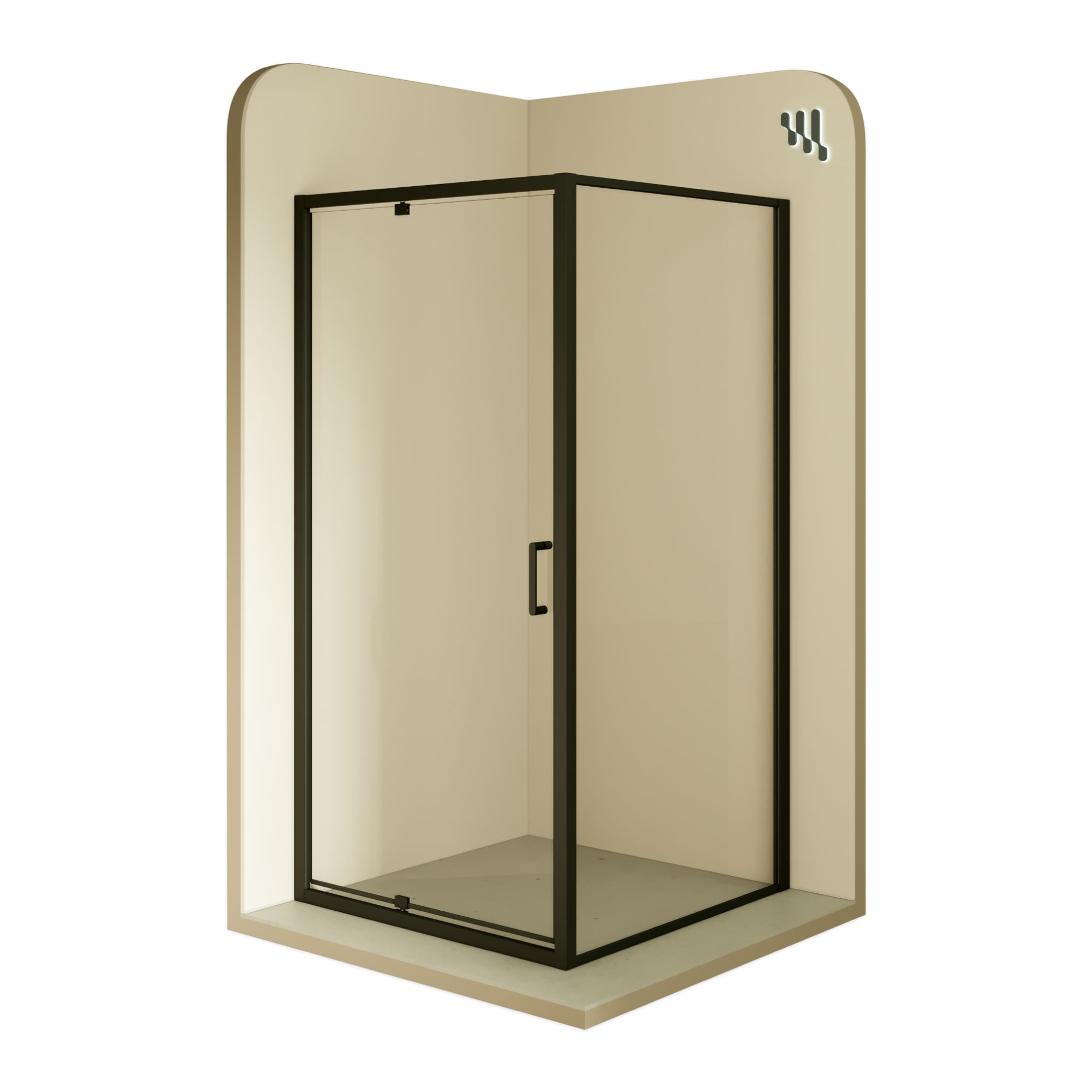 Fronteinstieg Isadora mit Klapptür und schwarzen Profilen aus ESG Sicherheitsglas Fronteinstieg Isadora mit Klapptür und schwarzen Profilen aus ESG Sicherheitsglas