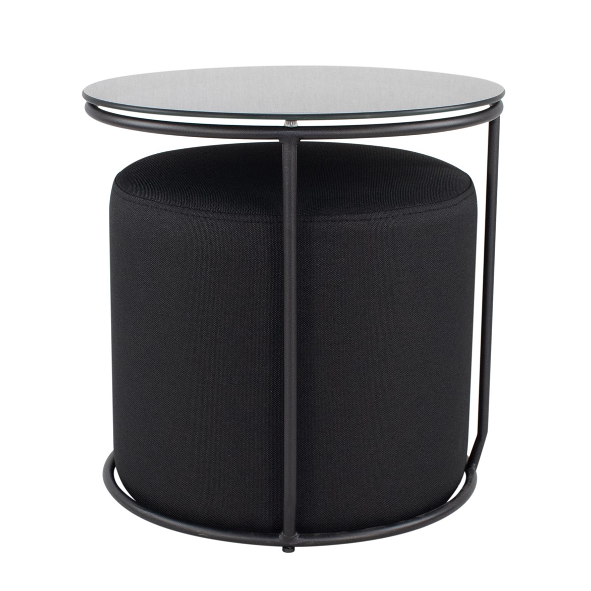 Beistelltisch mit Hocker JASPER runder Couchtisch 40x40 cm Schwarz-Schwarz N2 JASPER – Side Table with Stool Round Coffee Table 40x40 cm Black-Black N2
