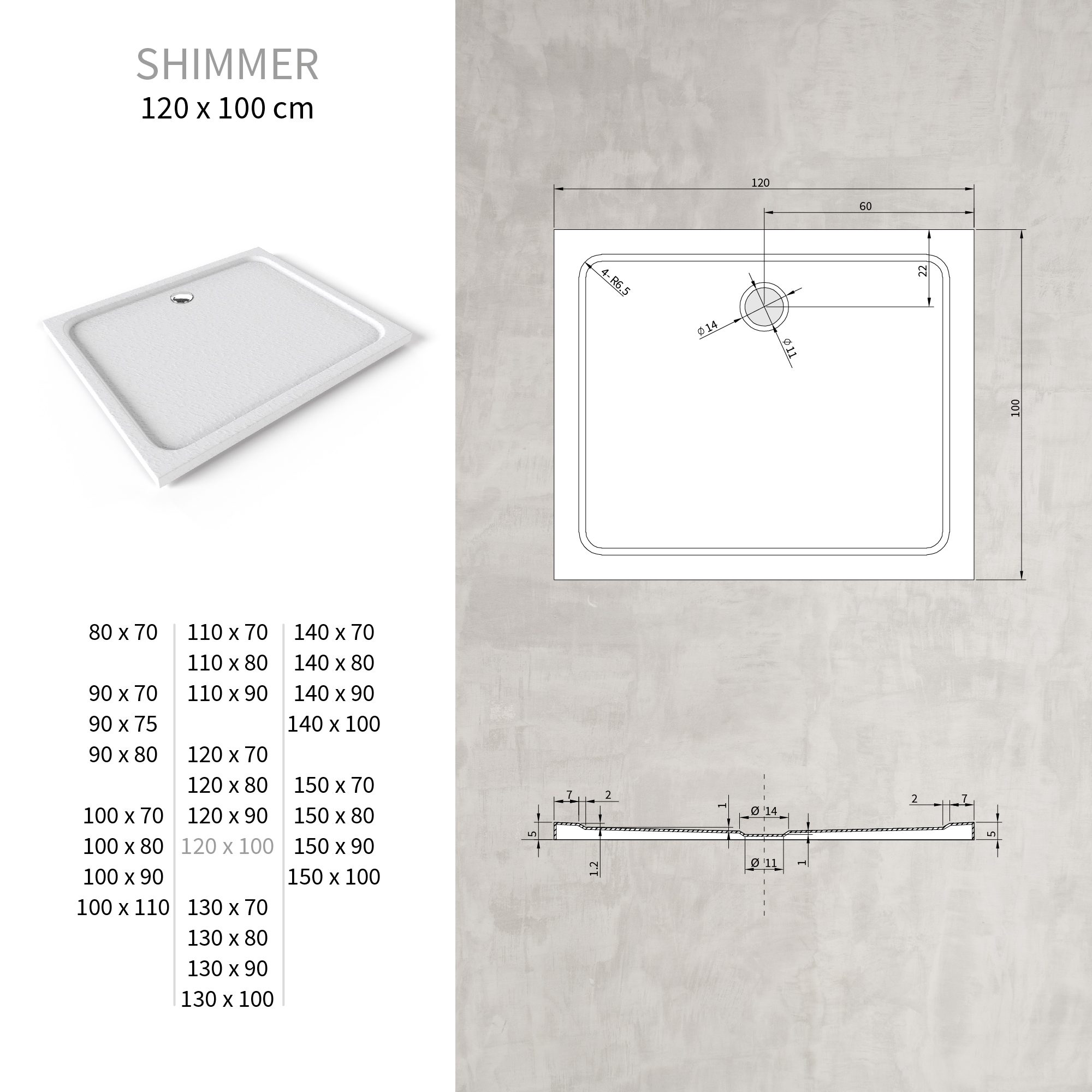 Shimmer – Duschwanne STONE aus Sanitäracryl inkl. Ablaufgarnitur - Schwarz