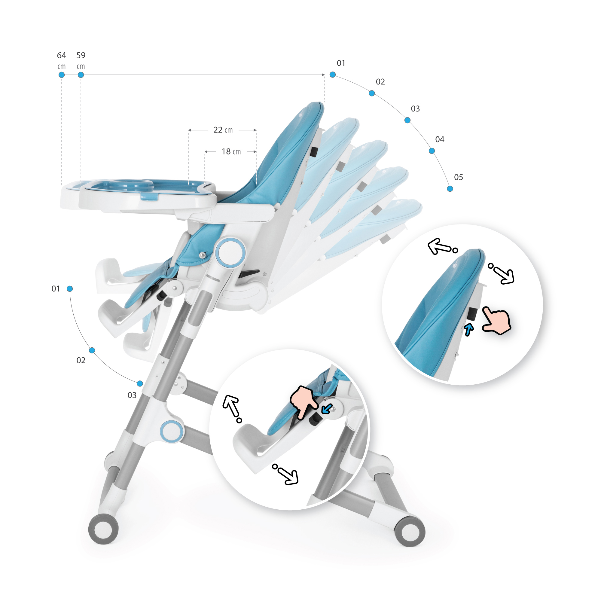 Kinderhochstuhl HUGO Babystuhl Verstellbar Klappbar
