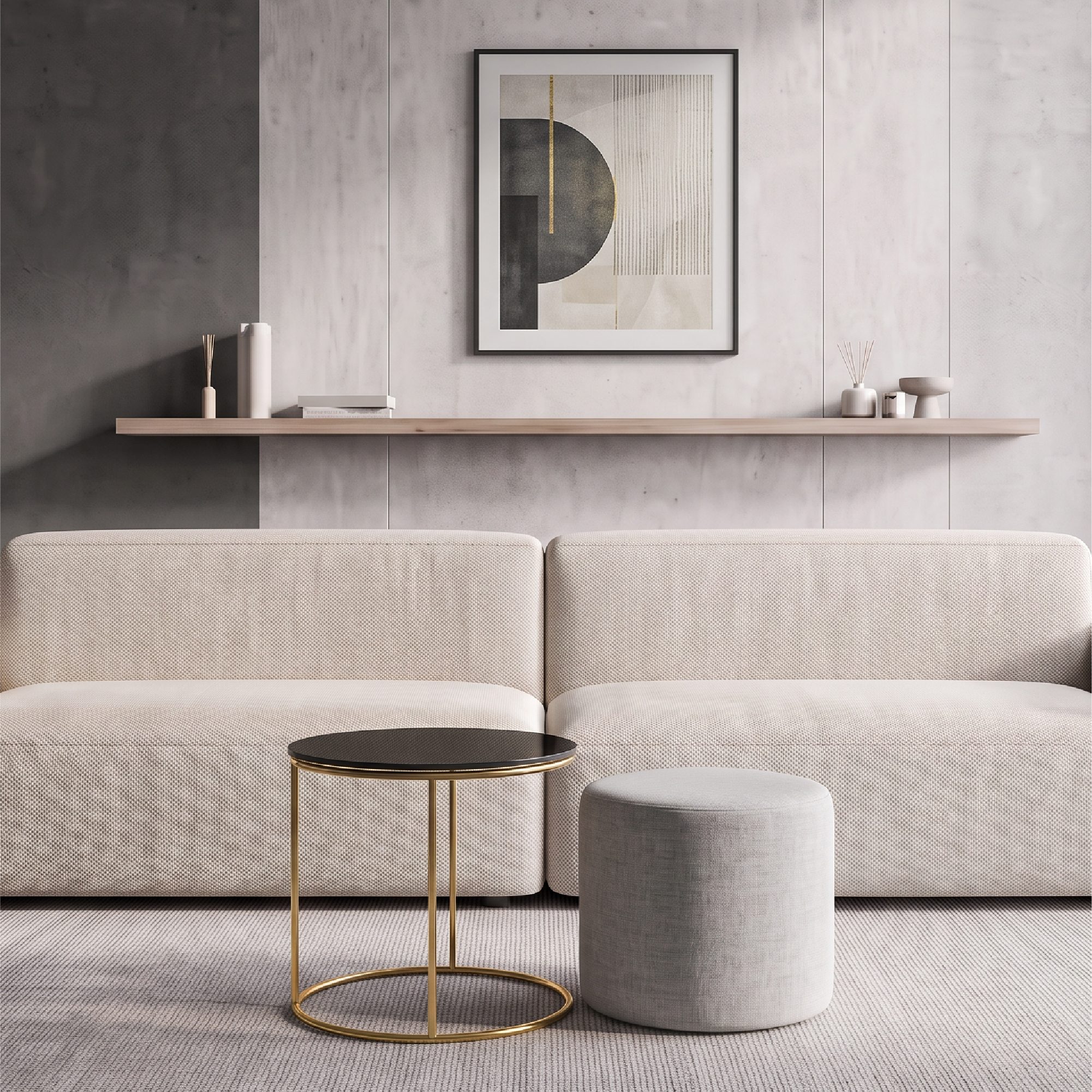 Side Table with Stool JASPER Round Coffee Table 40x40 cm Gold-Grey N8