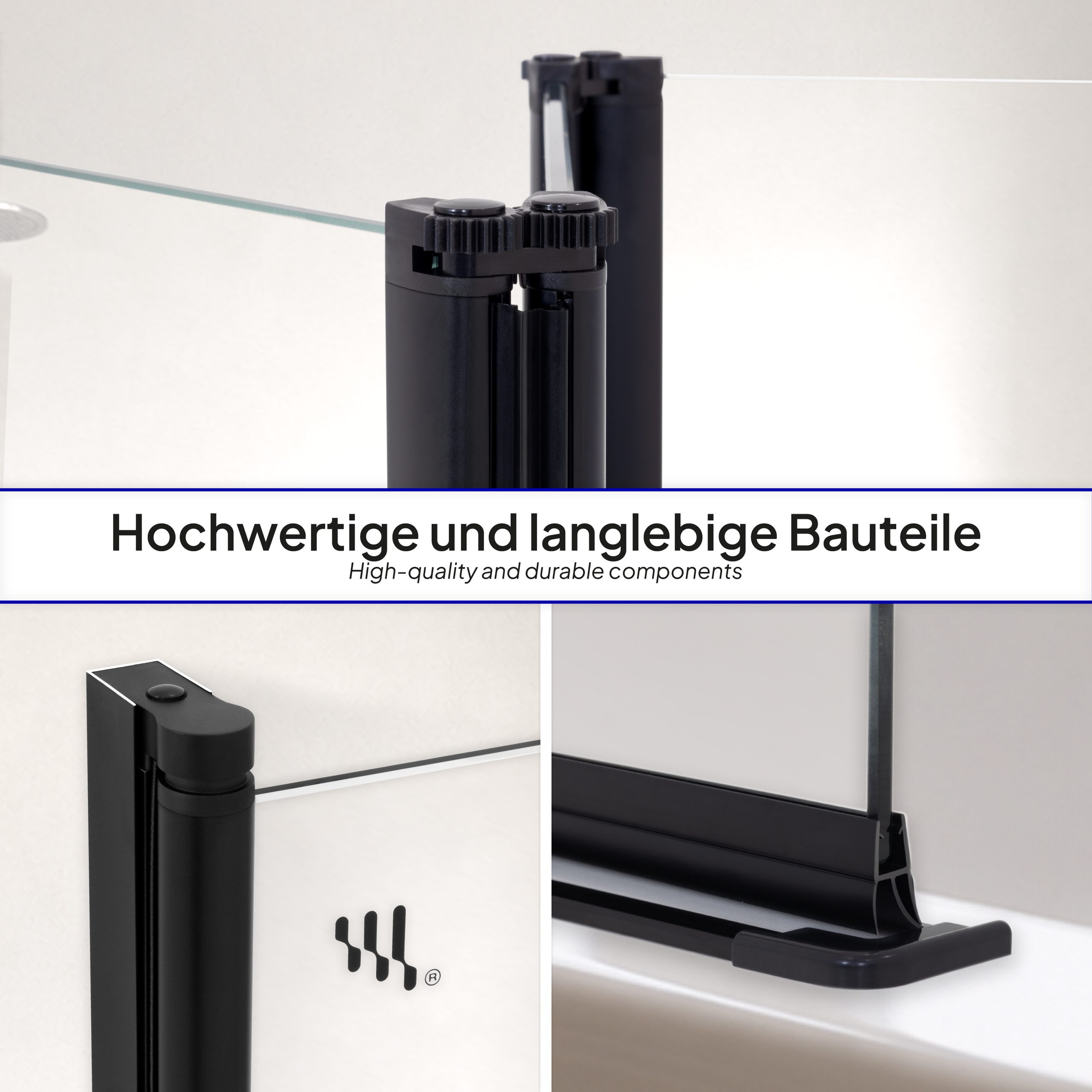 Badewannenabtrennung Petra, 3-teilig faltbar und pendelbar mit 6 mm ESG Klarglas und verchromten Profilen