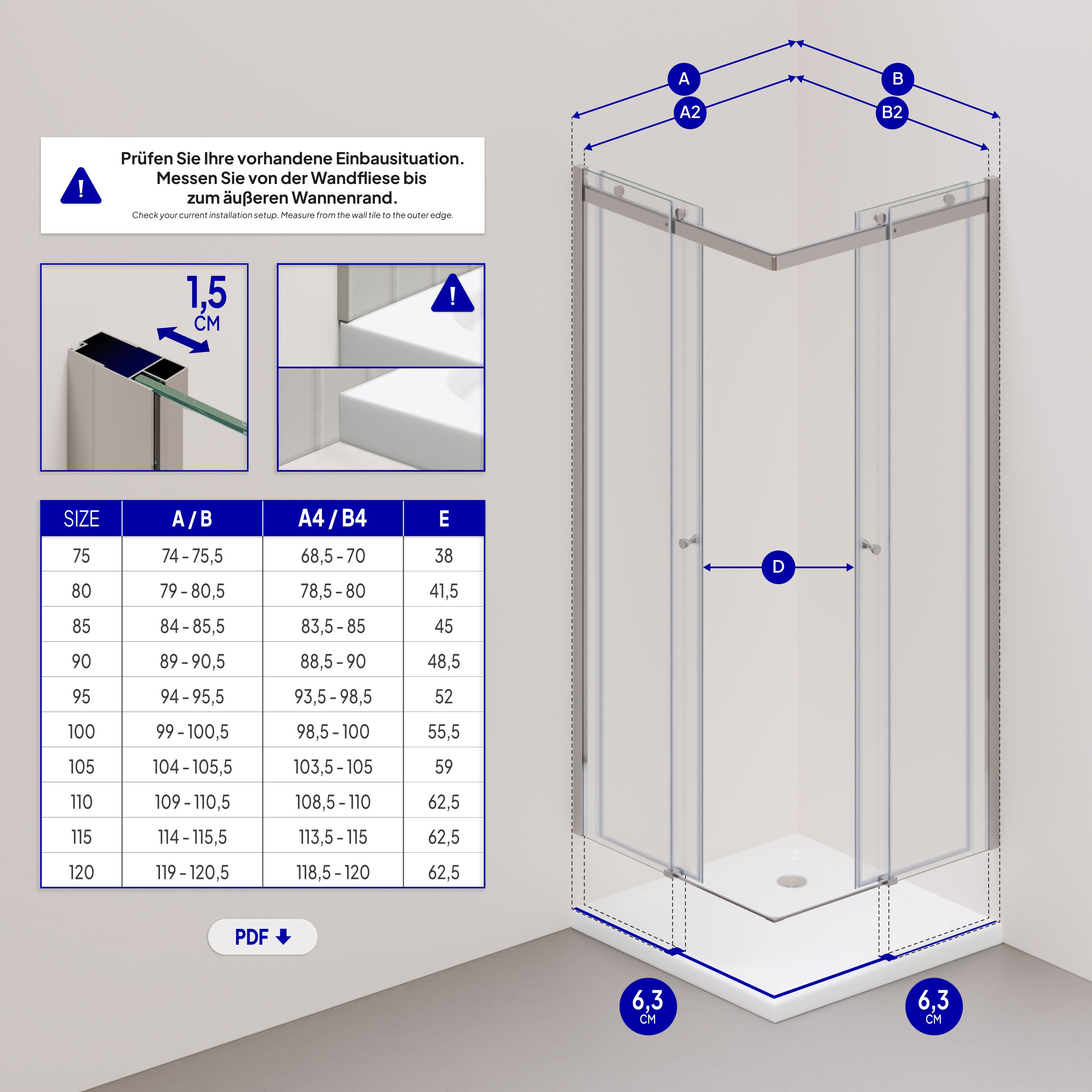 Corner entry Anna with sliding doors made of 8 mm tempered safety glass Anna – Eckeinstieg mit Schiebetüren aus 8 mm ESG Sicherheitsglas