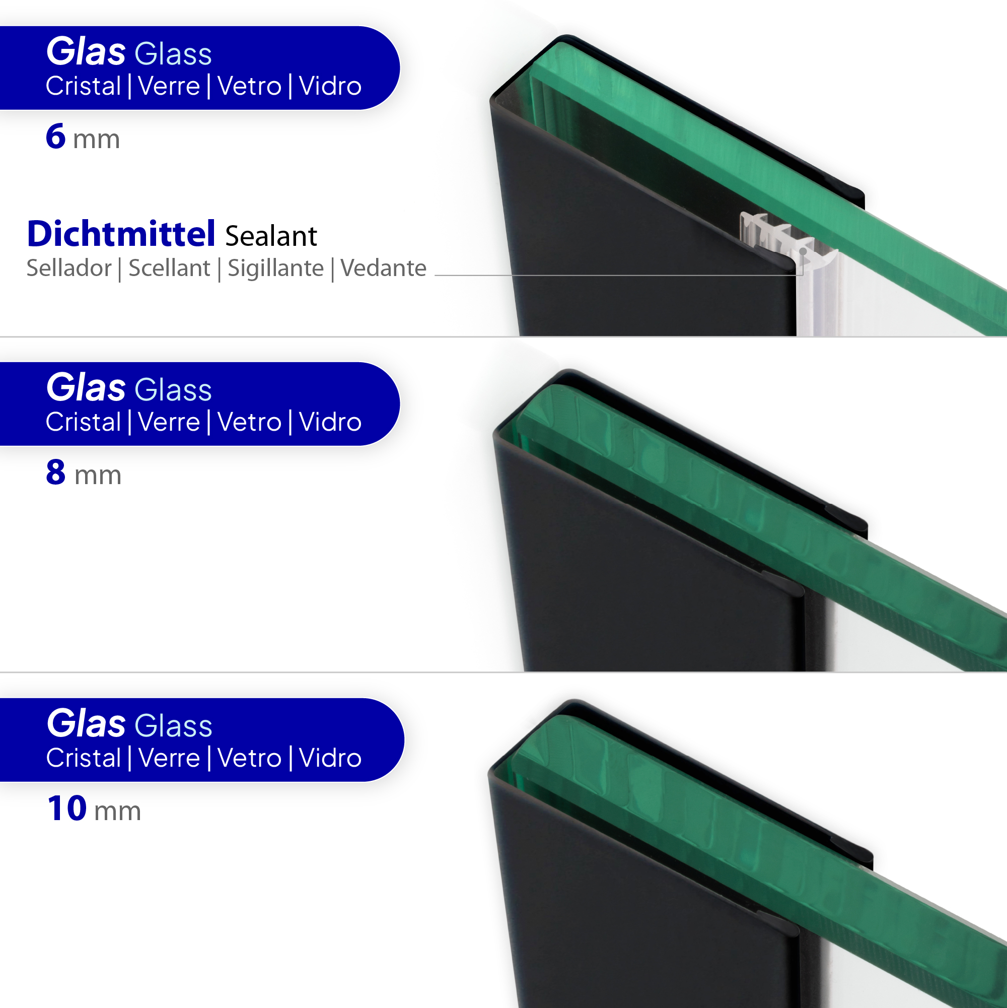 PT01.jpg Premium Wandanschlussprofil Wandprofil aus rostfreiem V2A Edelstahl für Duschabtrennungen, U-Profil mit Bohrungen