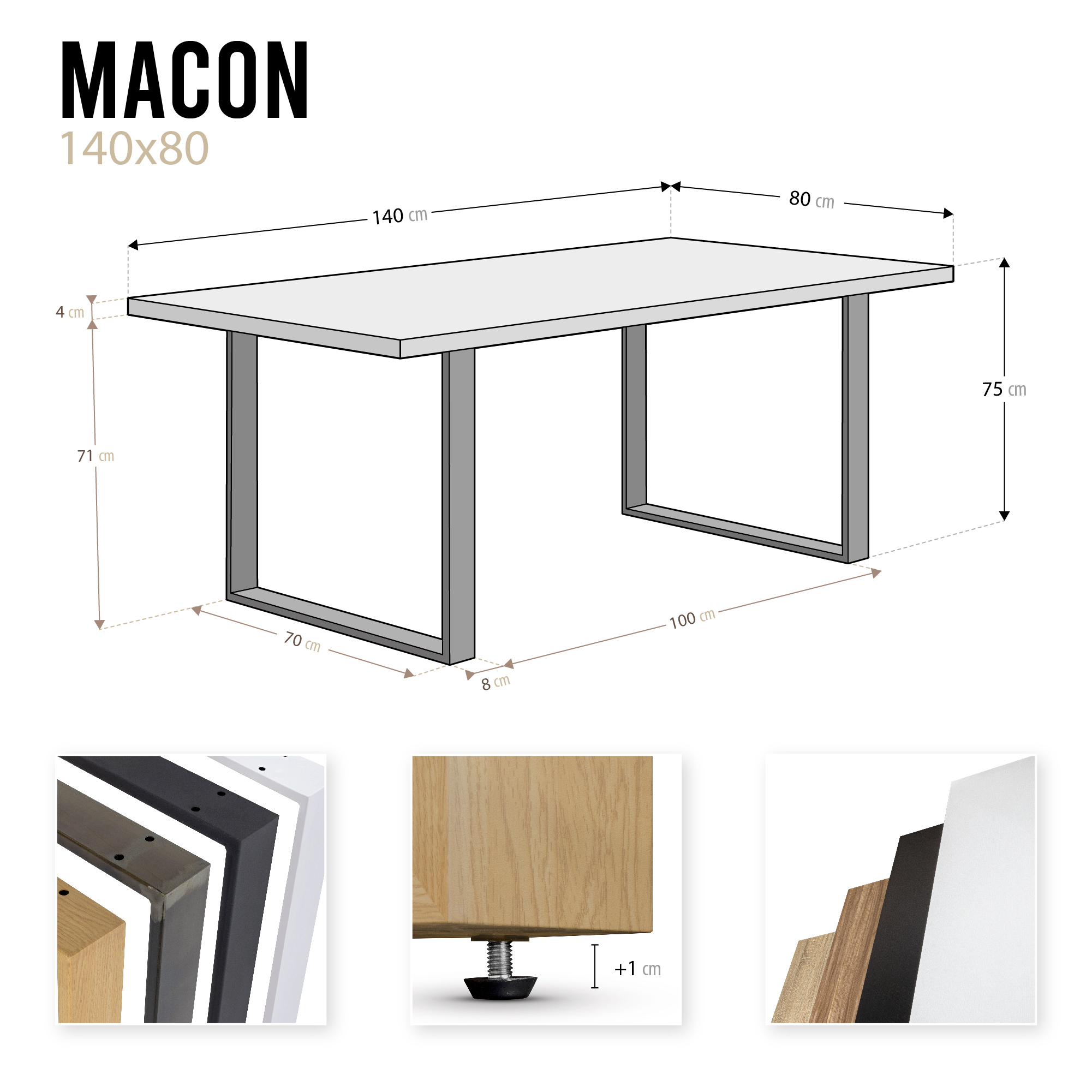 Esszimmertisch MACON Kufentisch Holztisch Esstisch - Schwarz + Schwarz 140x80 cm