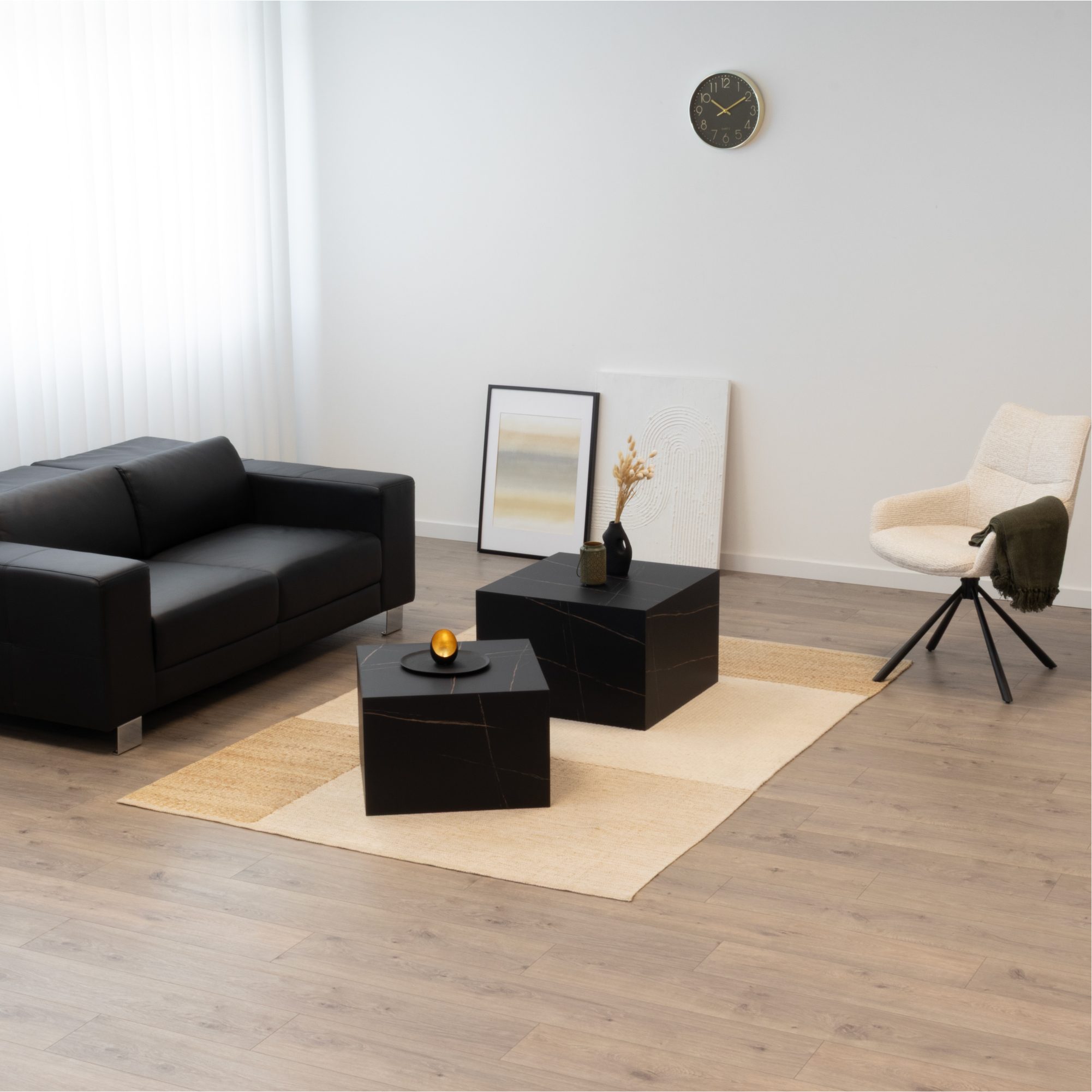 Couchtische / Beistelltisch TANEDA in Schwarz mit dekorativer Maserung - 2er Set