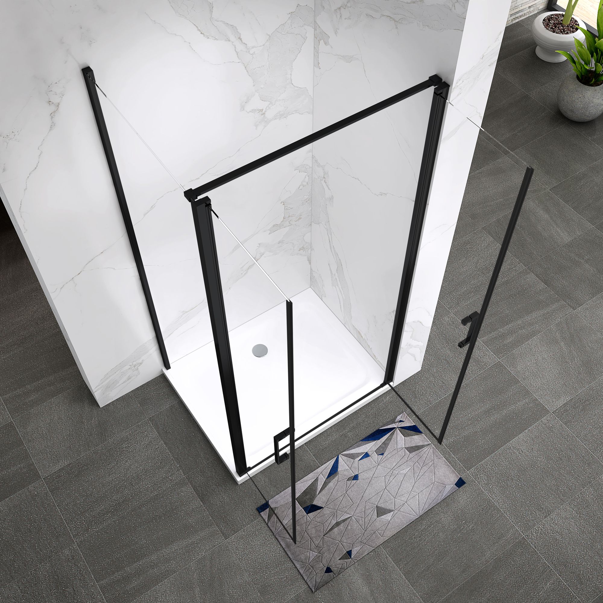 Shower Door Lara with Hinged Doors and Stainless Steel Handles, 68-104 cm, made of ESG Safety Glass Shower Door Lara with Hinged Doors and Stainless Steel Handles, 68-104 cm, made of ESG Safety Glass