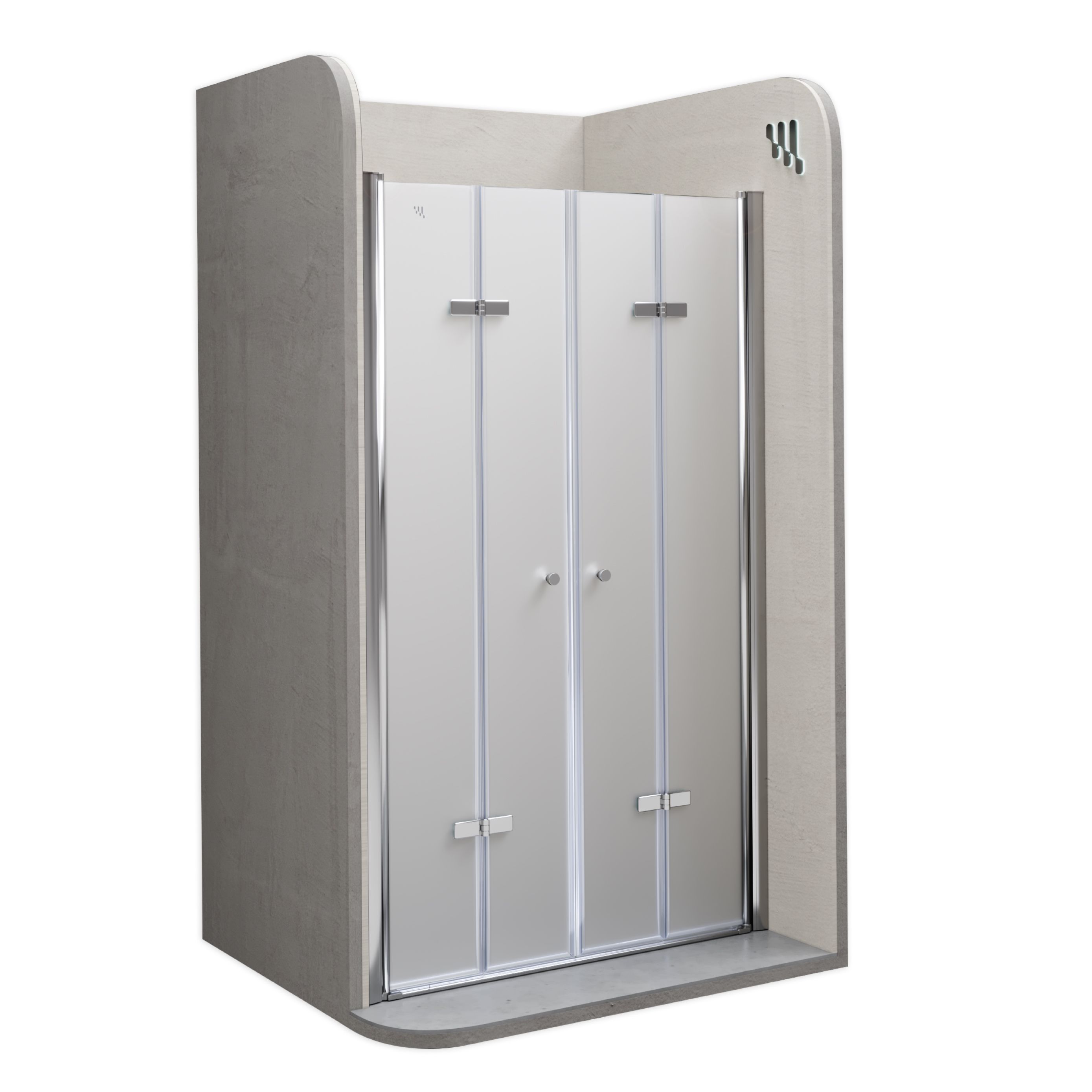 Shower Door Lena with Folding Panels Made of Satin-Finished ESG Safety Glass Lena – Shower Door with Folding Panels Made of Satin-Finished ESG Safety Glass
