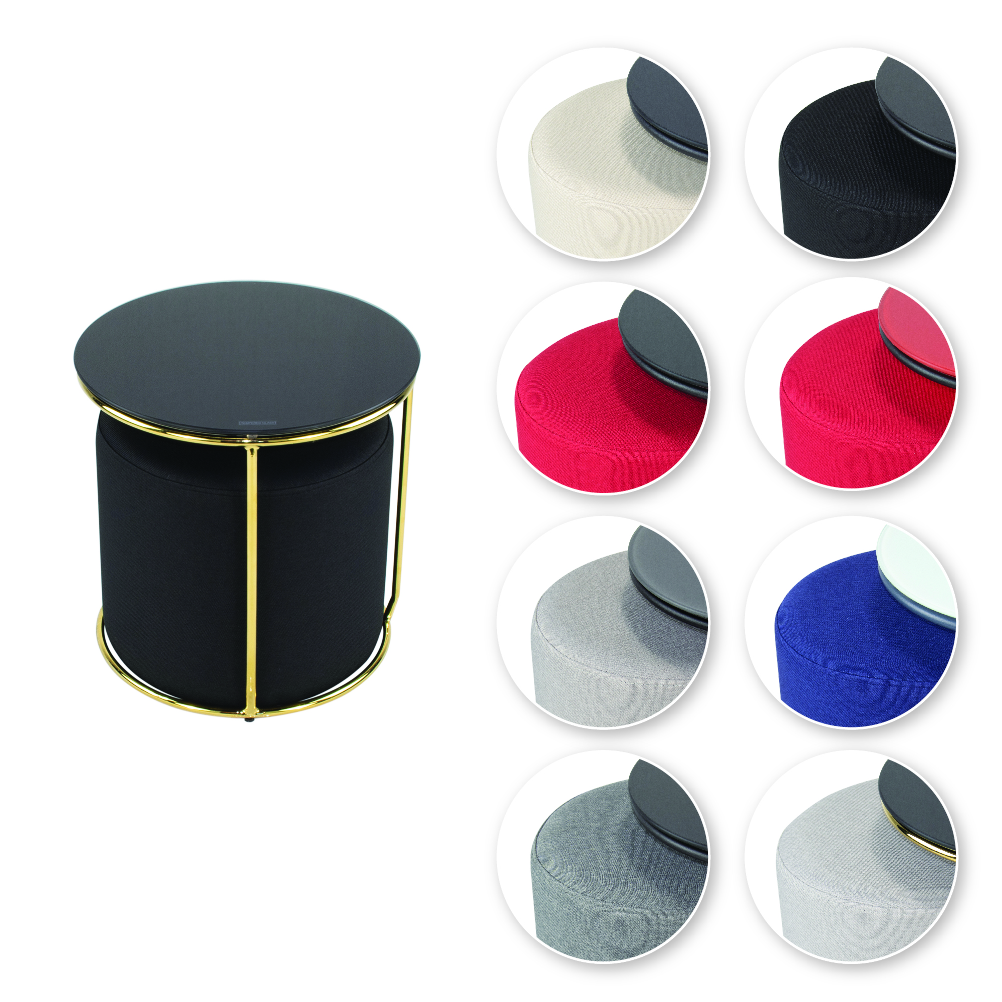 Side Table with Stool JASPER - Round Coffee Table 40x40 cm Gold-Black N3 Side Table with Stool JASPER - Round Coffee Table 40x40 cm Gold-Black N3
