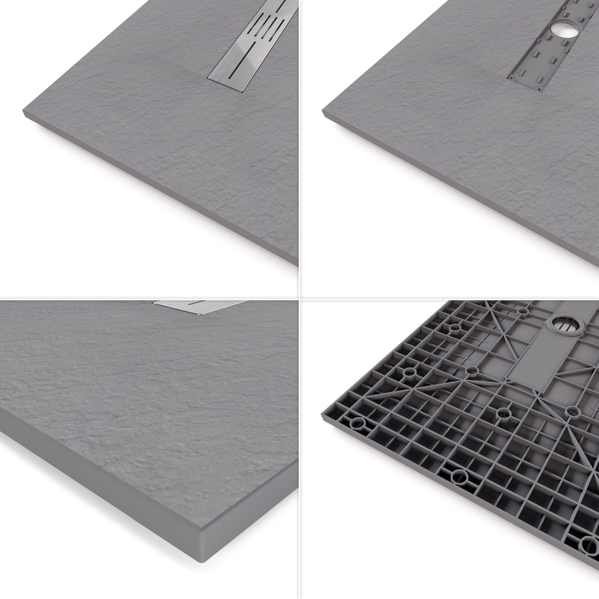 SMC Duschwanne Lumia in Schieferoptik inkl. Ablaufgarnitur Grau SMC Duschwanne Lumia in Schieferoptik inkl. Ablaufgarnitur Grau 90x180 cm