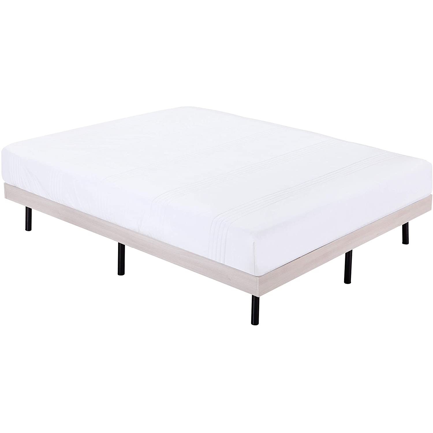 Holz-Rahmenbett - 140x200 cm Esche Weiß Gästebett Metallbett mit Holzrahmen in verschiedenen Farben