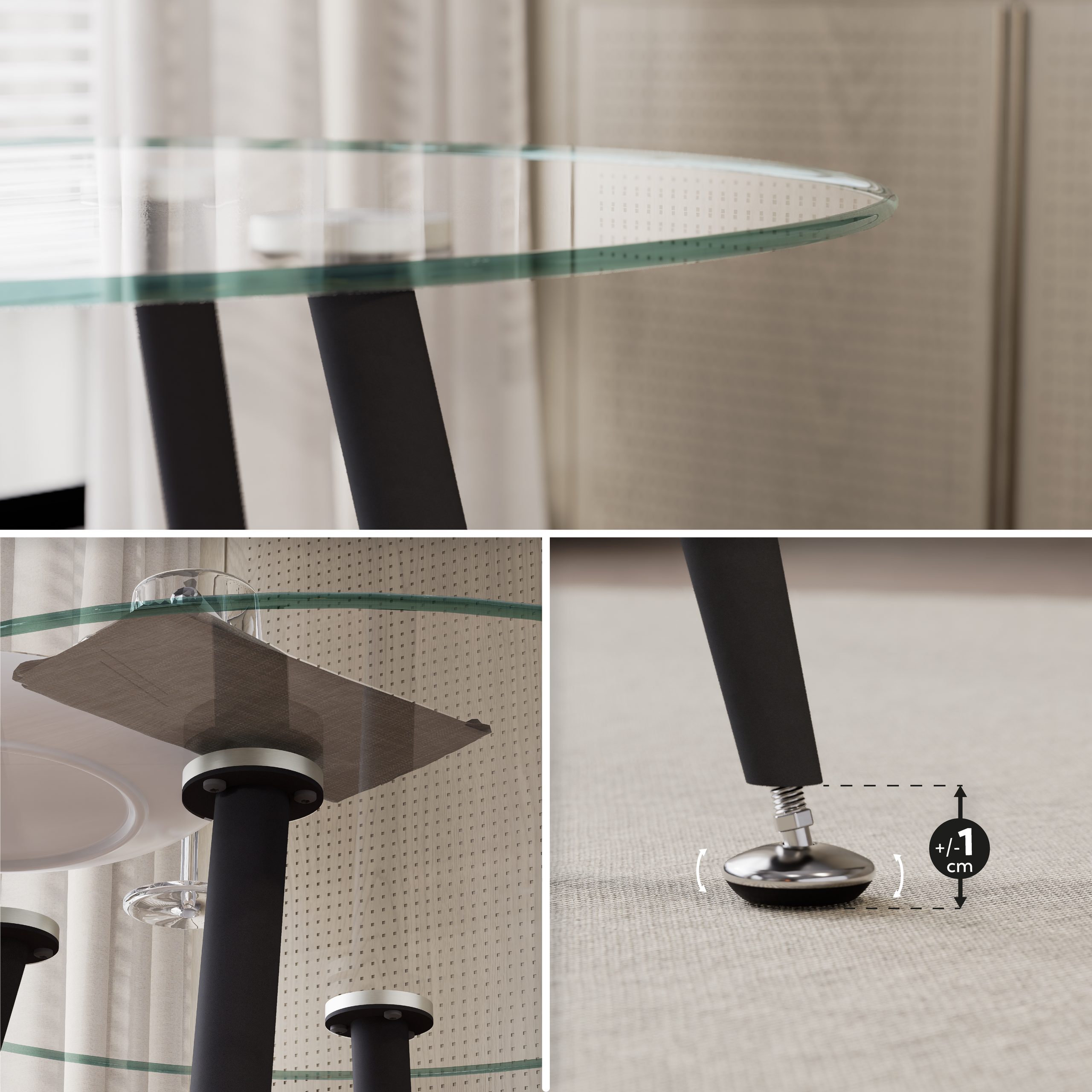 CORIN – Esszimmer-Tisch | Tischplatte: Transparentes Glas | Beine: Schwarz