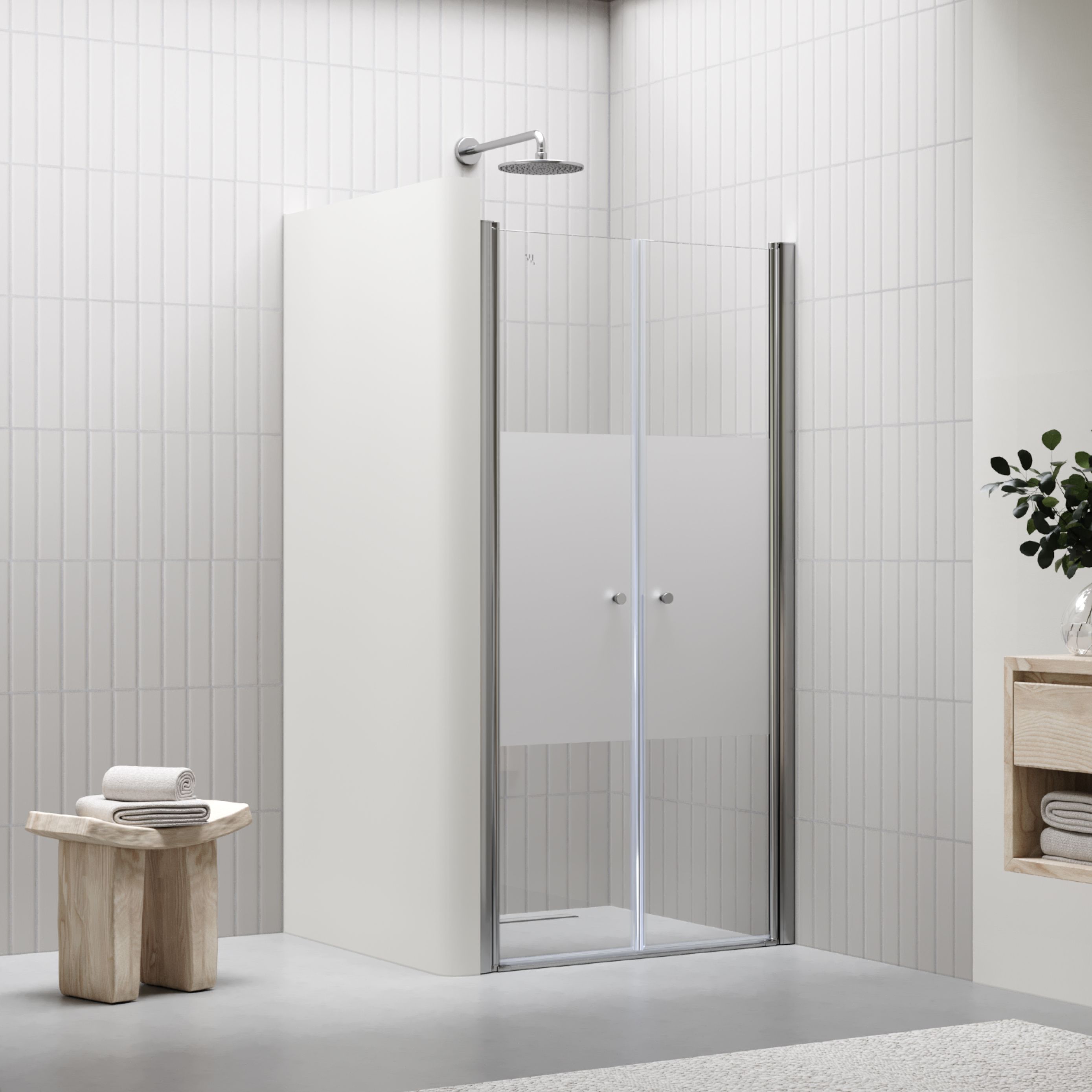 Shower Door Lima with Hinged Doors 68-140 cm made of Partially Frosted ESG Safety Glass Lima – Shower Door with Hinged Doors 68-140 cm made of Partially Frosted ESG Safety Glass