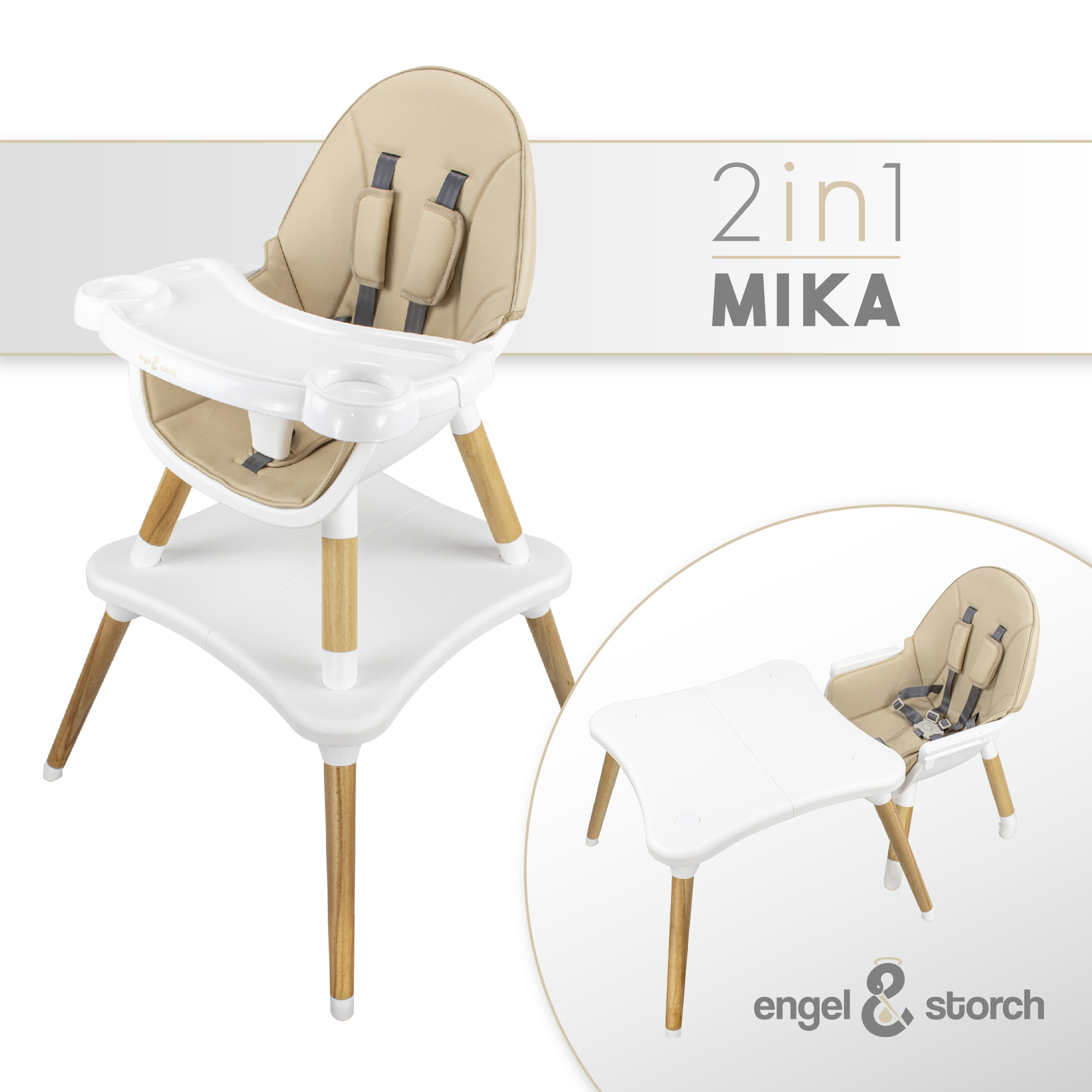 Kinderhochstuhl MIKA Babystuhl mit Esstablett und Stuhl + Tisch Set Beige Kinderhochstuhl MIKA Babystuhl mit Esstablett und Stuhl + Tisch Set Beige
