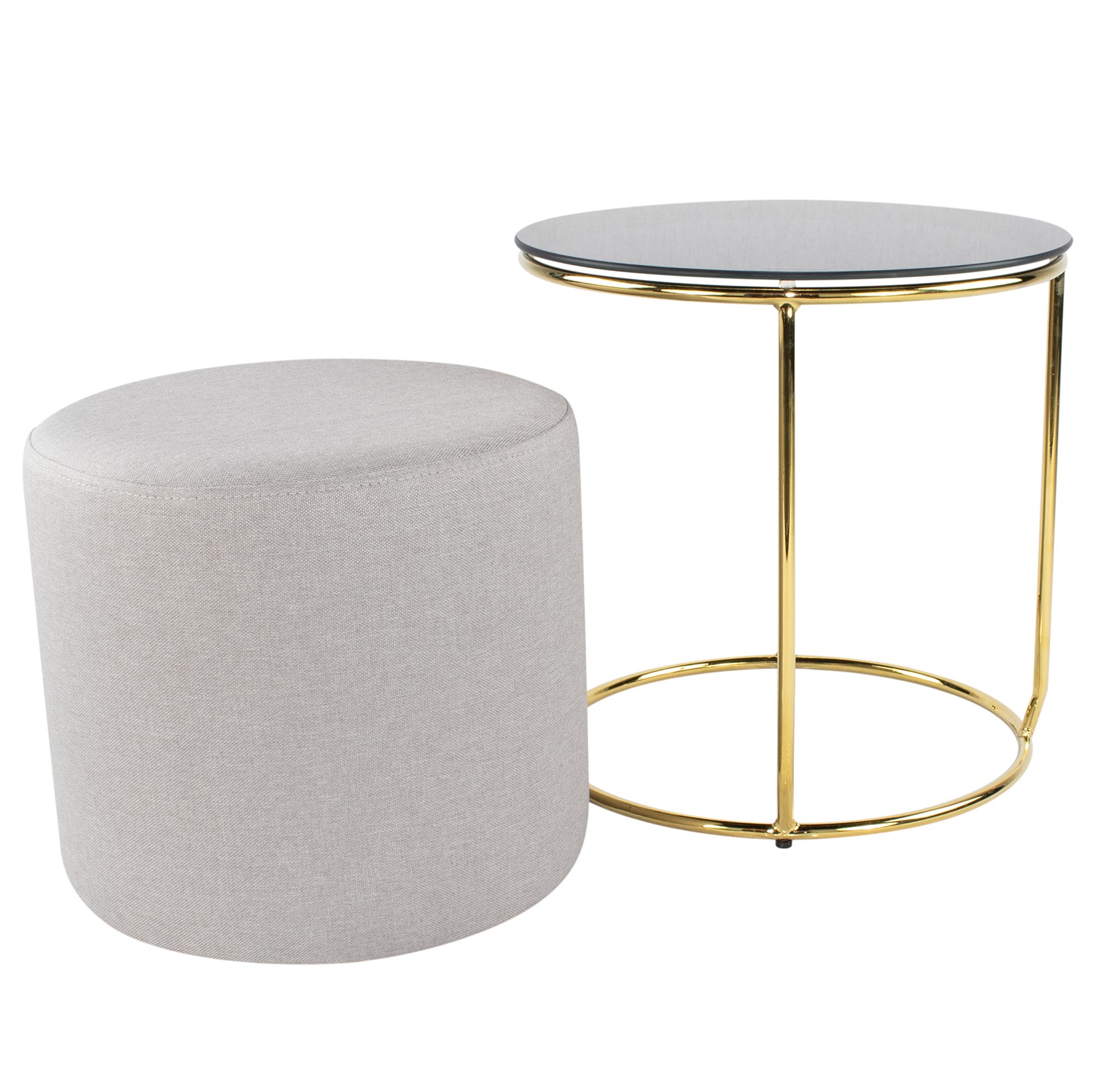 Beistelltisch mit Hocker JASPER runder Couchtisch 40x40 cm Gold-Grau N8 JASPER – Side Table with Stool Round Coffee Table 40x40 cm Gold-Grey N8
