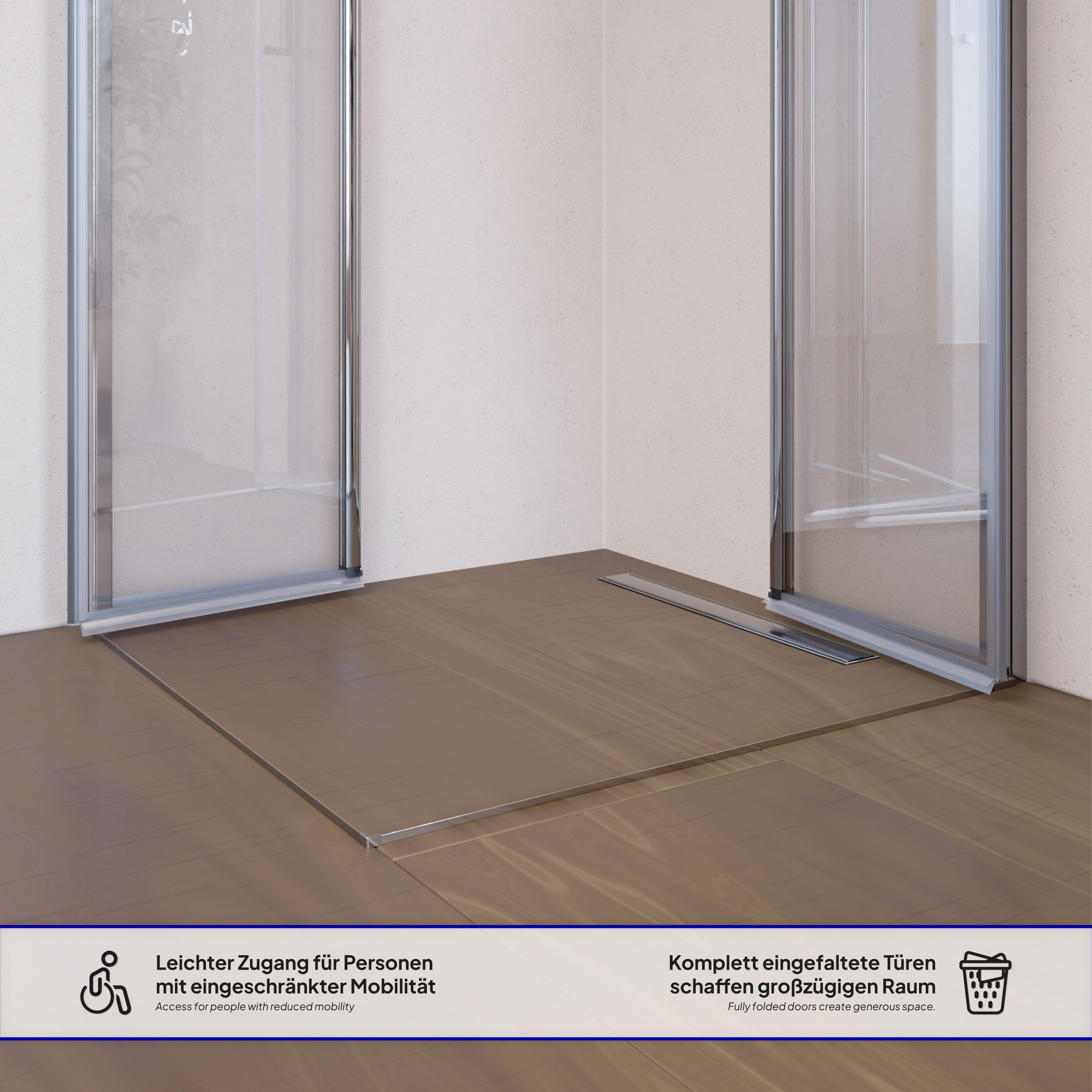 Corner Entry Alina with Folding Doors made of Tempered Safety Glass
