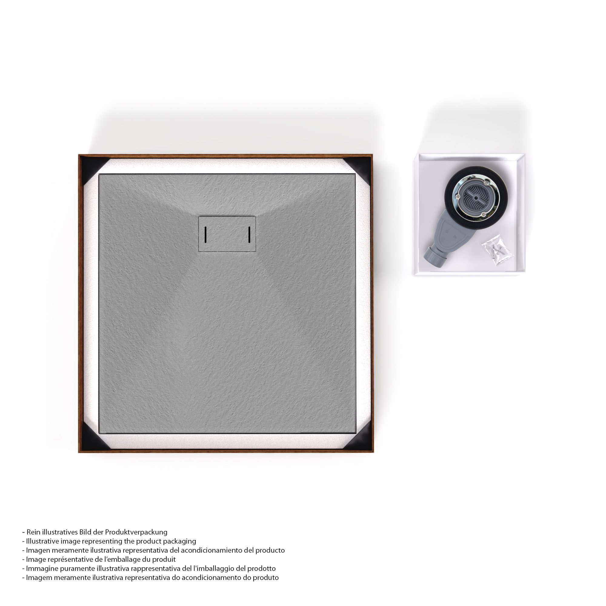 SMC Shower Tray Boreal in Stone Look with Drain Assembly - Grey