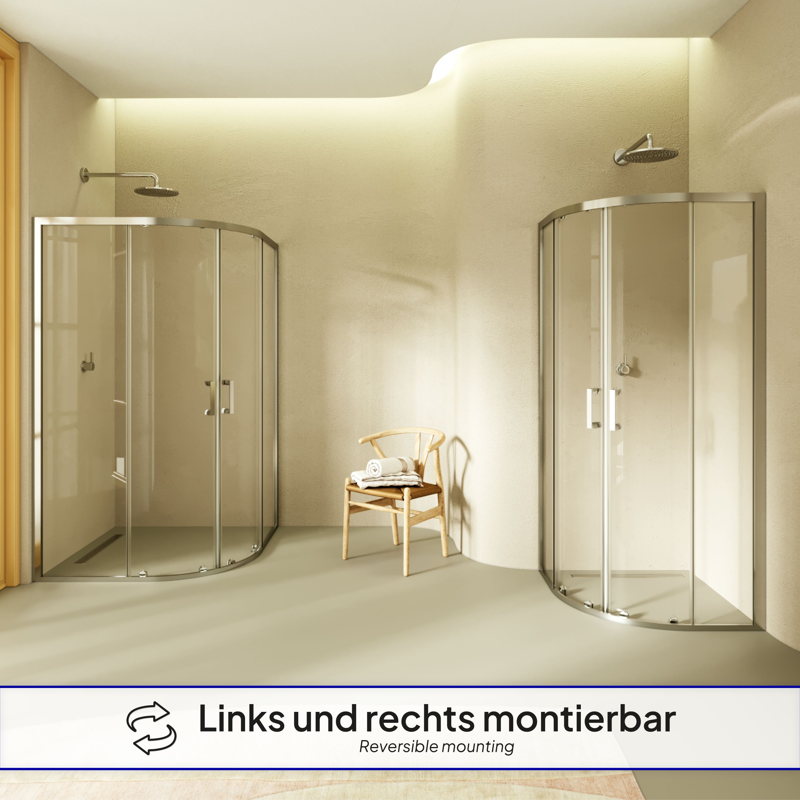 Quarter Circle Shower Ella with Sliding Doors Made of ESG Safety Glass Quarter Circle Shower Ella with Sliding Doors Made of ESG Safety Glass