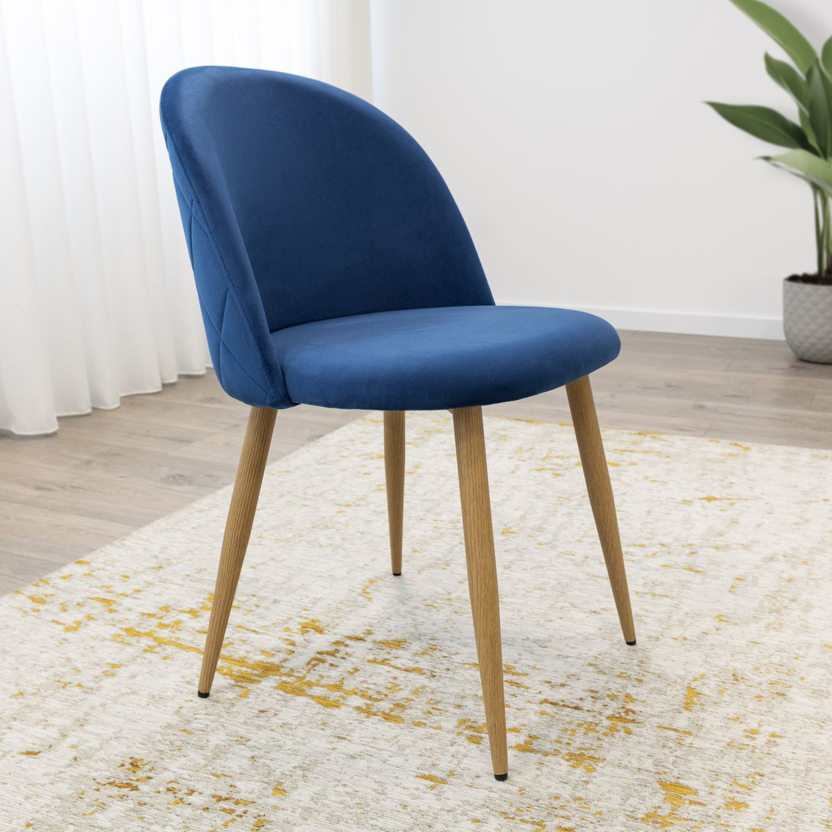 Esszimmerstuhl Wohnzimmerstuhl Bellamy Blau-Holz aus Samt Velour Esszimmerstuhl Wohnzimmerstuhl Bellamy Blau-Holz aus Samt Velour