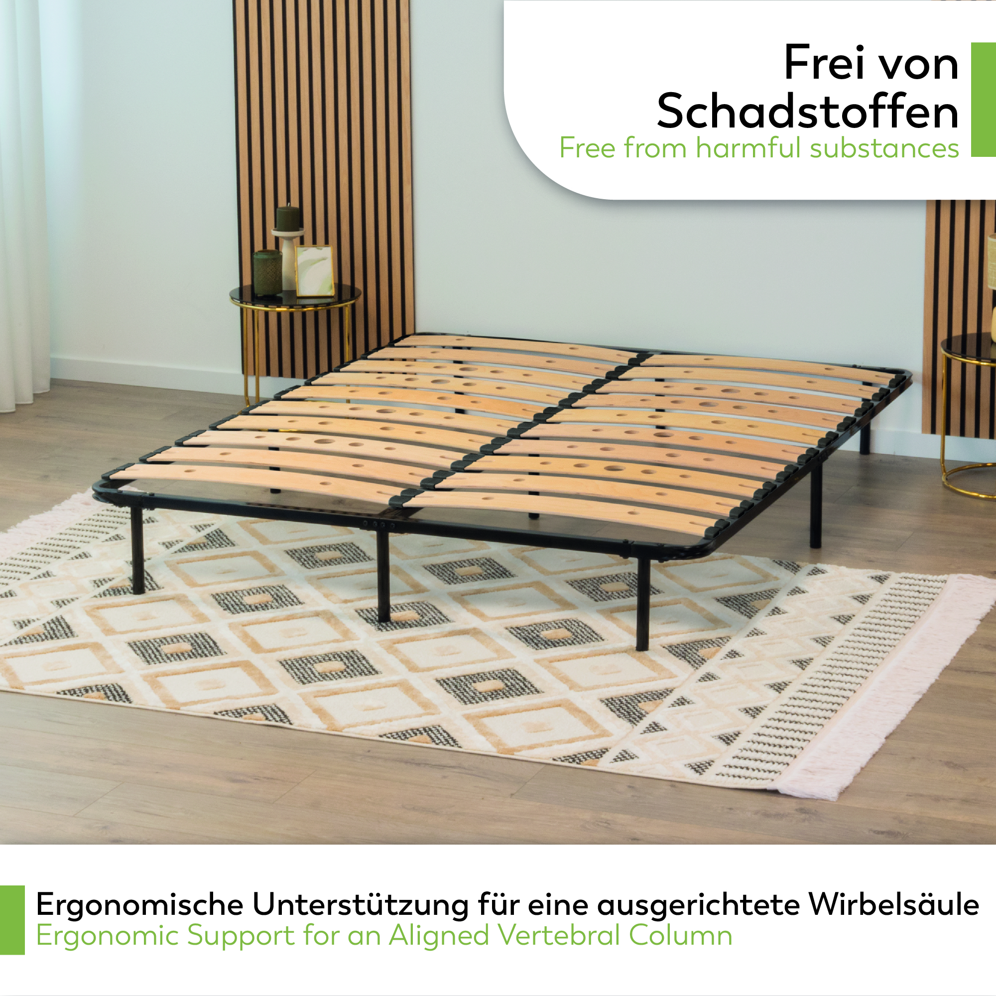 Metallbett AUSTEN BLACK mit Holzlamellen – Stabiler Metallrahmen in Schwarz, 23 cm Höhe & praktische Unterbett-Aufbewahrung