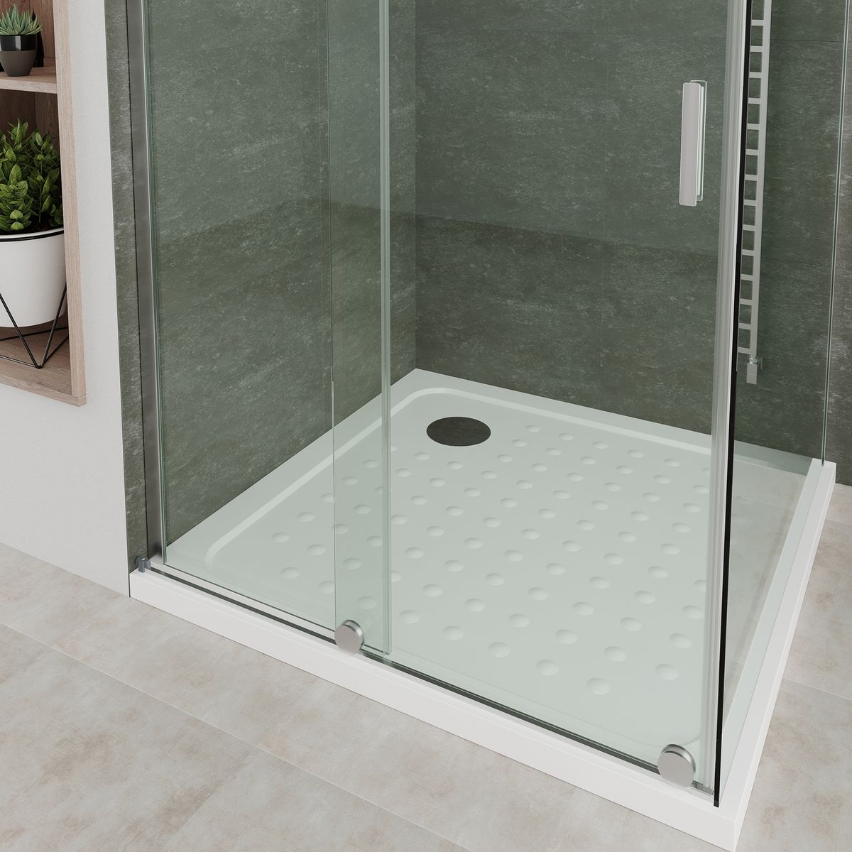 Fronteinstieg NADINE mit Schiebetür in Chrom aus 8mm ESG Klarglas