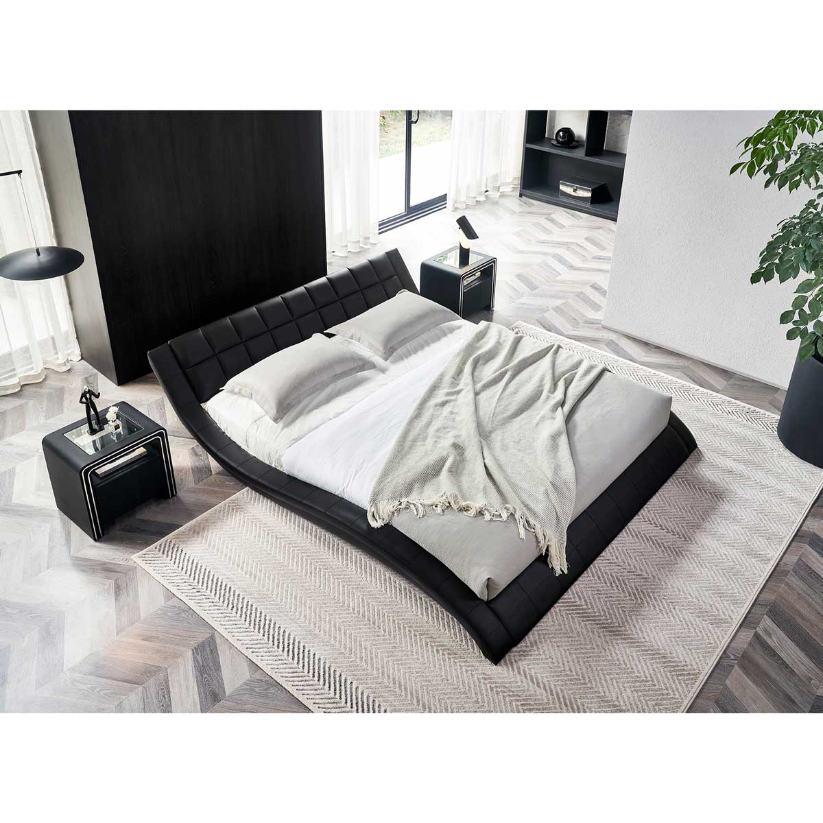 Nachttisch Kommode Nachtkonsole Schwarz aus hochwertigem Kunstleder - S85 Leather – Nightstand Console Table Black Made of High-Quality Synthetic - S85