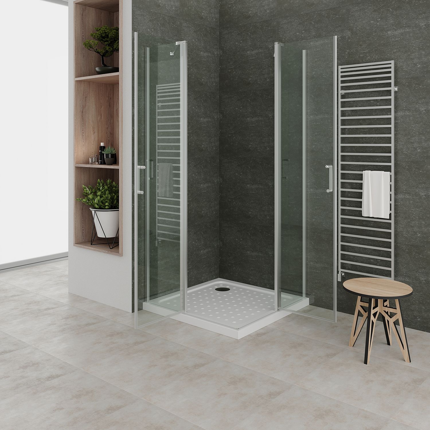 Eckeinstieg Linda mit Klapptüren aus ESG Sicherheitsglas