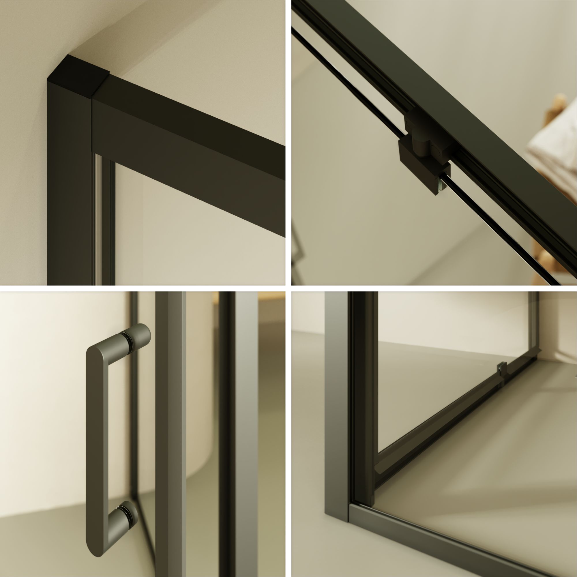 Fronteinstieg Isadora mit Klapptür und schwarzen Profilen aus ESG Sicherheitsglas Fronteinstieg Isadora mit Klapptür und schwarzen Profilen aus ESG Sicherheitsglas