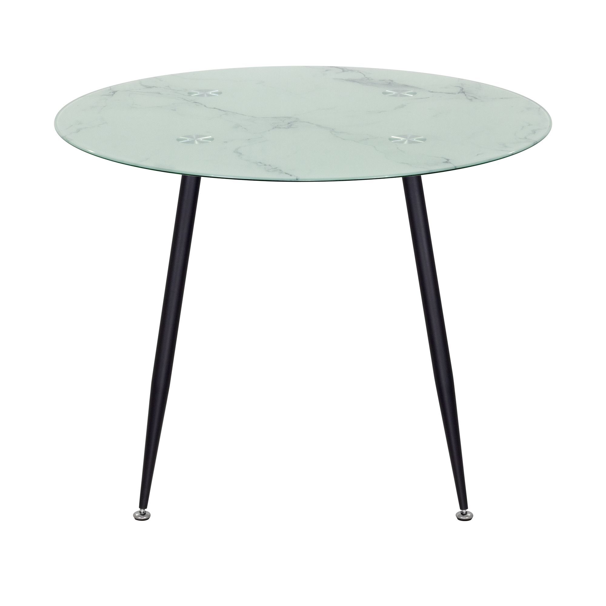 Esszimmer-Tisch CORIN | Tischplatte: Glas in weißer Marmor Optik | Beine: Schwarz Esszimmer-Tisch CORIN | Tischplatte: Weißer Marmor | Beine: Schwarz 80 cm