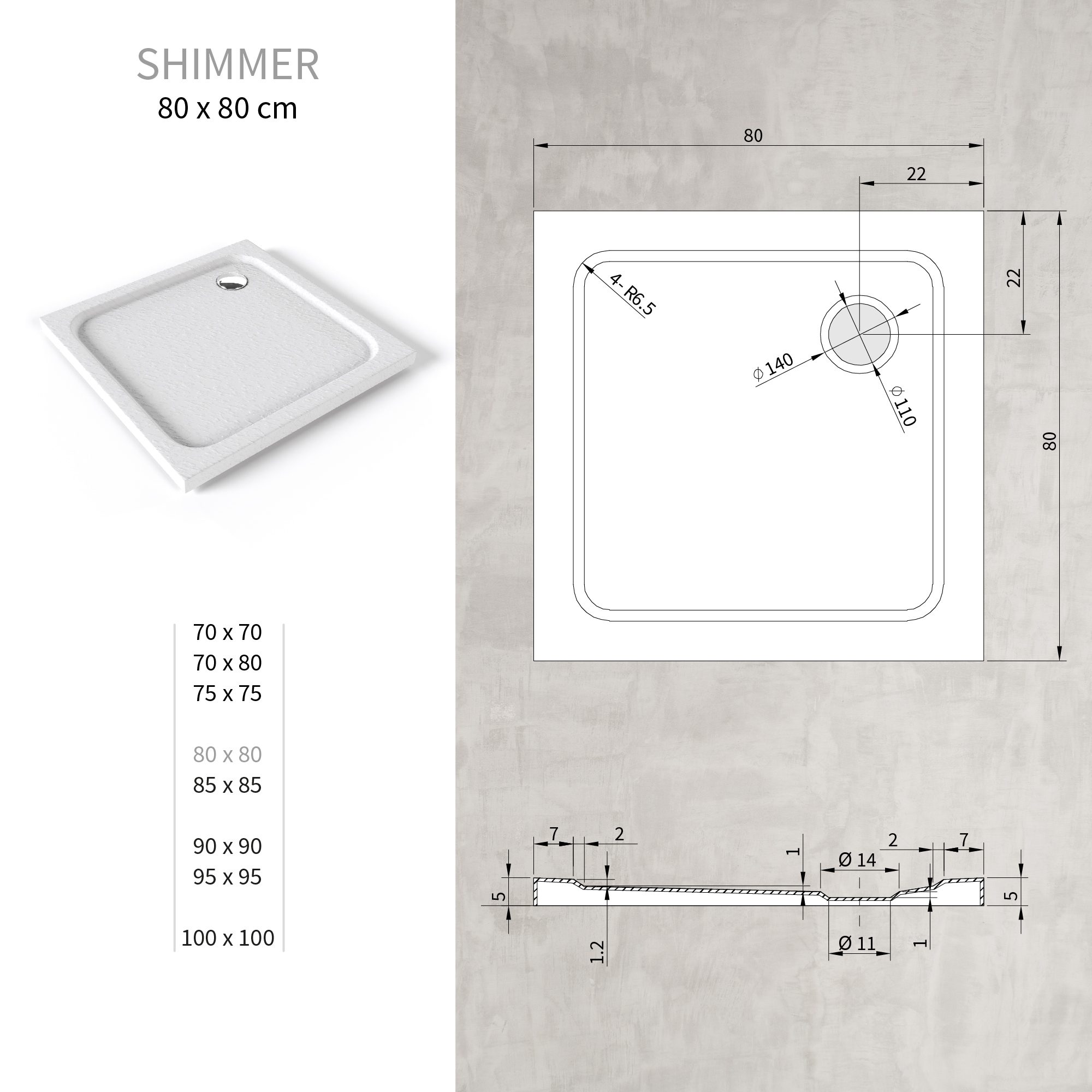 Duschwanne Shimmer STONE aus Sanitäracryl inkl. Ablaufgarnitur - Schwarz