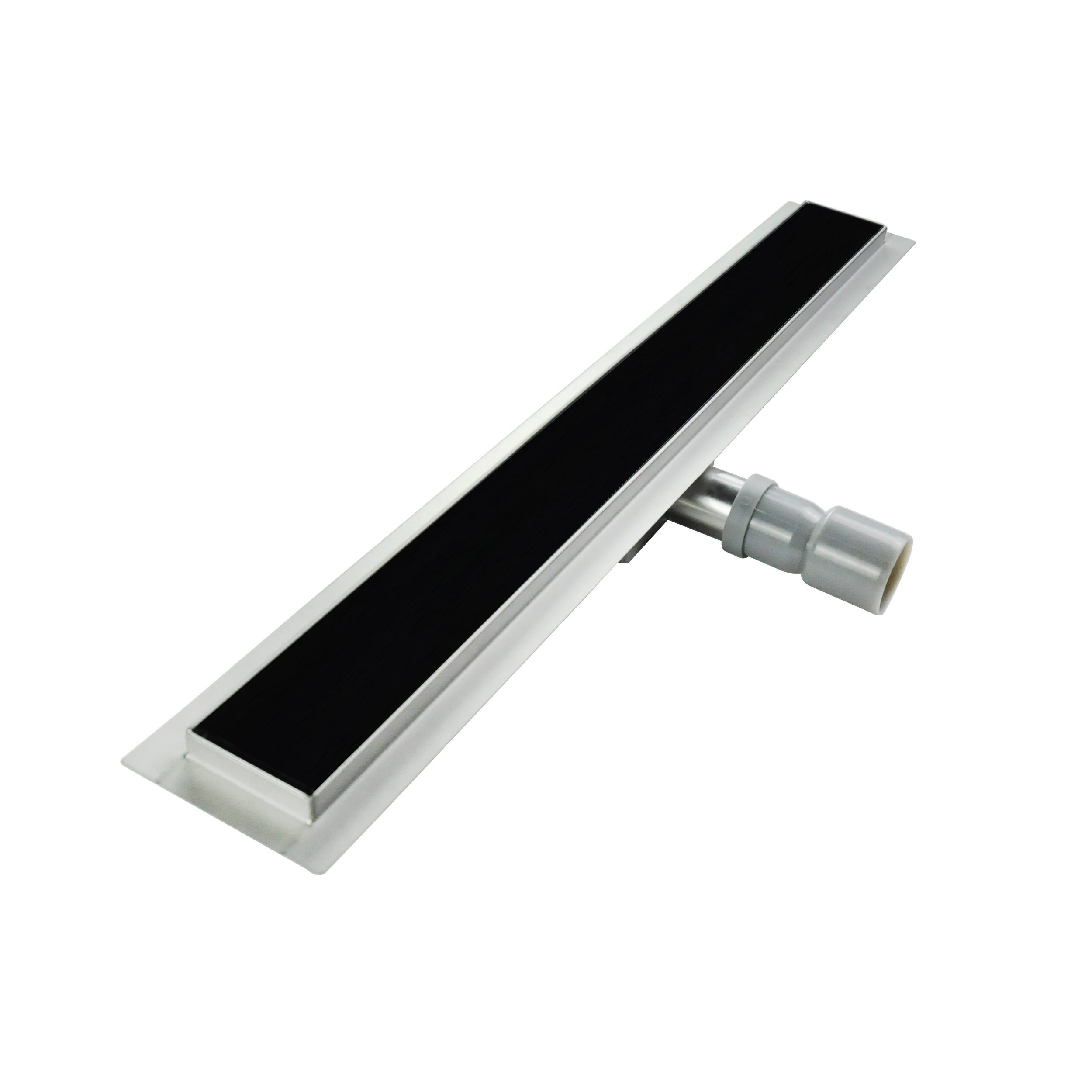 Duschrinne R3 aus Edelstahl für flache Installation inkl. Ablaufblende aus schwarzem Glas