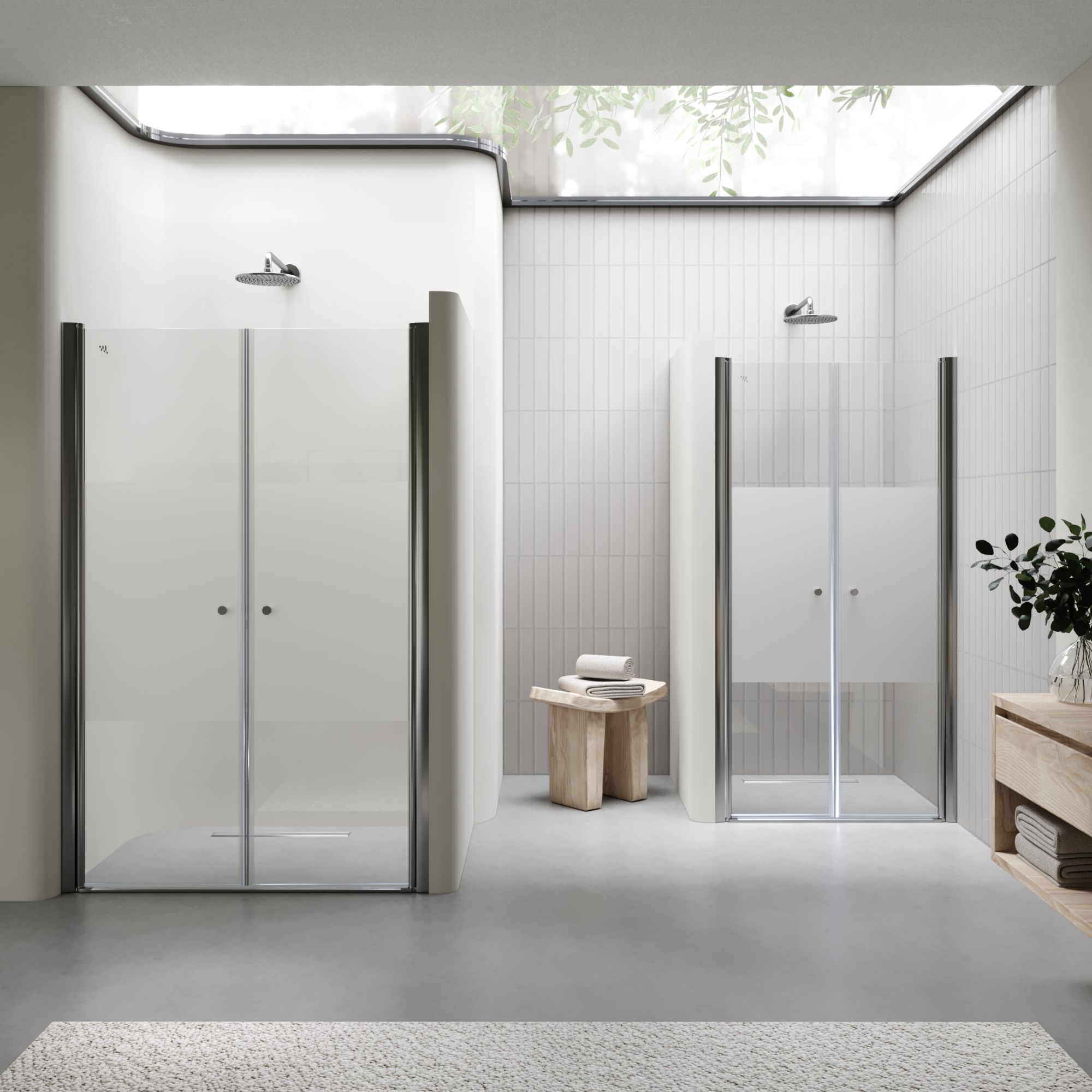 Duschtür Lima mit Pendeltüren 68-140 cm aus teilsatiniertem ESG Sicherheitsglas Duschtür Lima mit Pendeltüren 68-140 cm aus teilsatiniertem ESG Sicherheitsglas