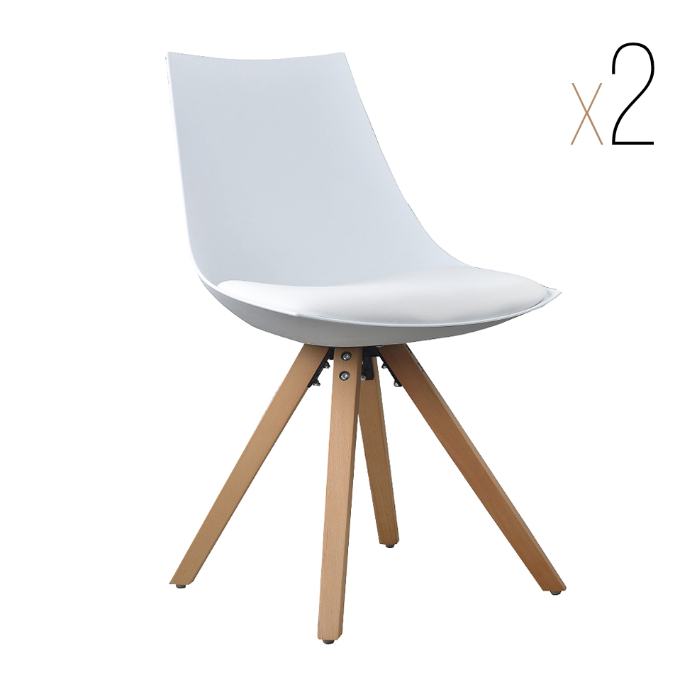 Esszimmerstuhl Gusto Weiß Küchenstuhl aus Holz mit Sitzschale + Sitzkissen aus Kunstleder 2 Stück