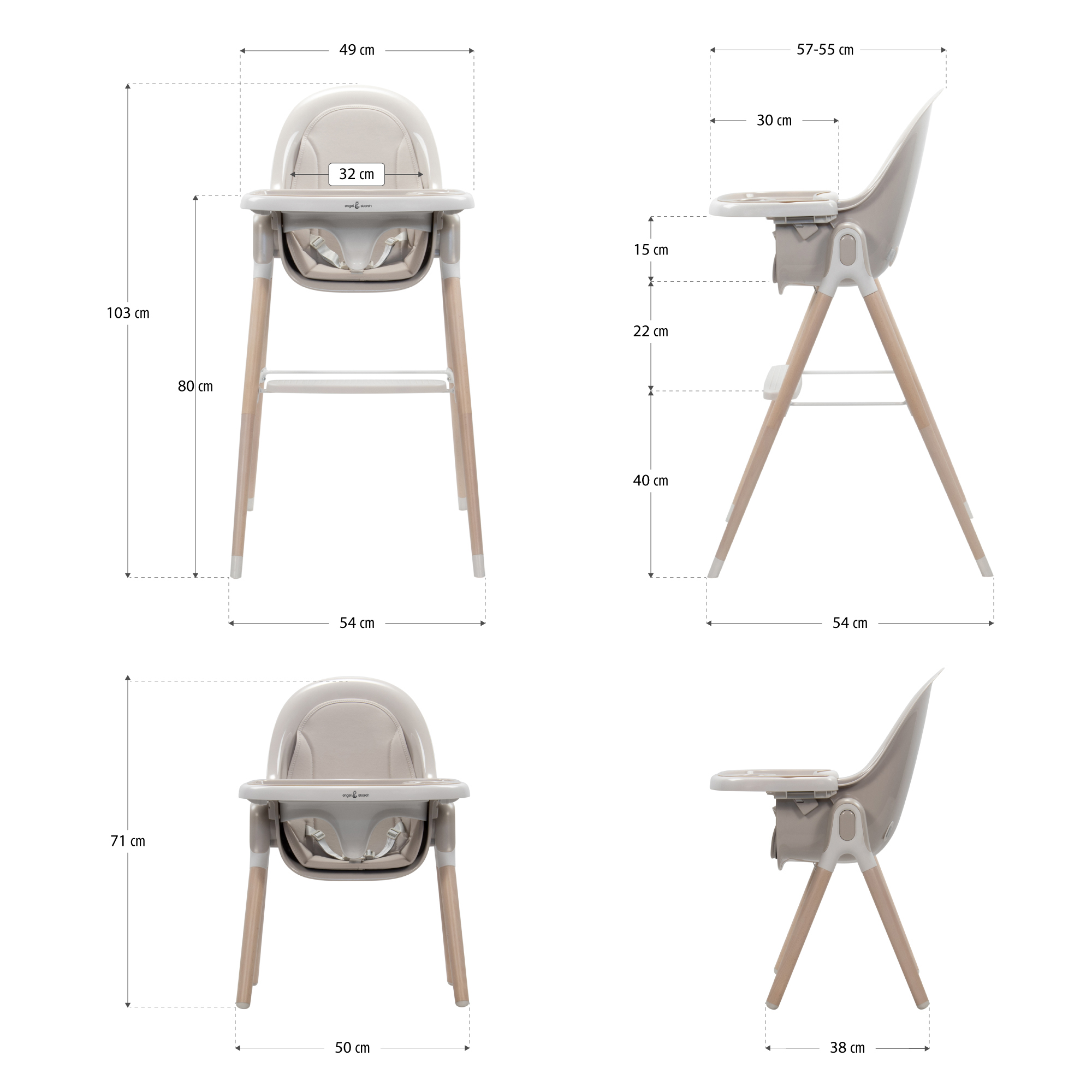 Kinderhochstuhl ARTO Kinderstuhl mit Esstablett und Stuhl Grau