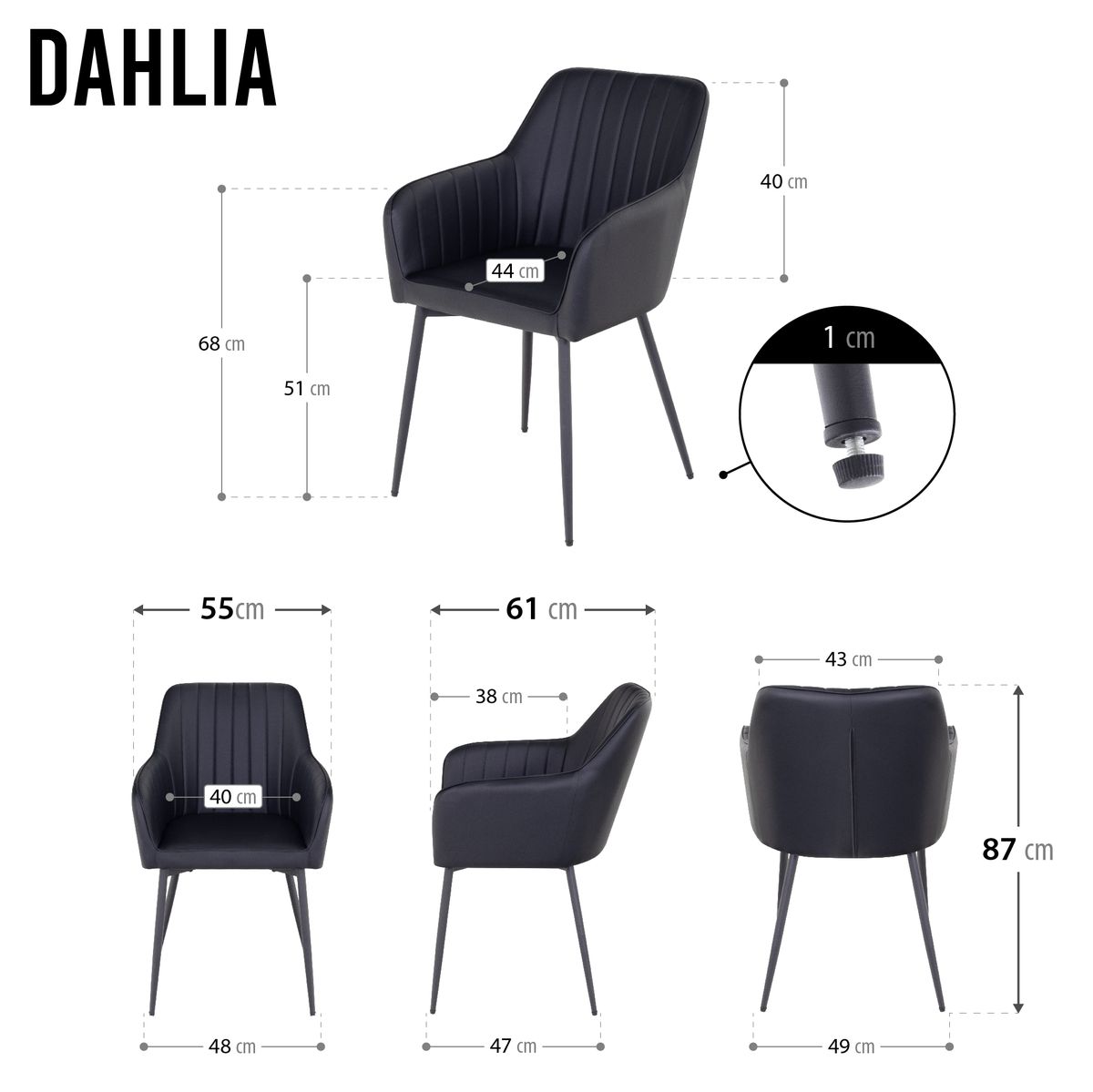 Esszimmerstuhl Wohnzimmerstuhl Dahlia Schwarz aus Kunstleder Living – Dining Chair Room Chair Dahlia Black Made of Faux Leather