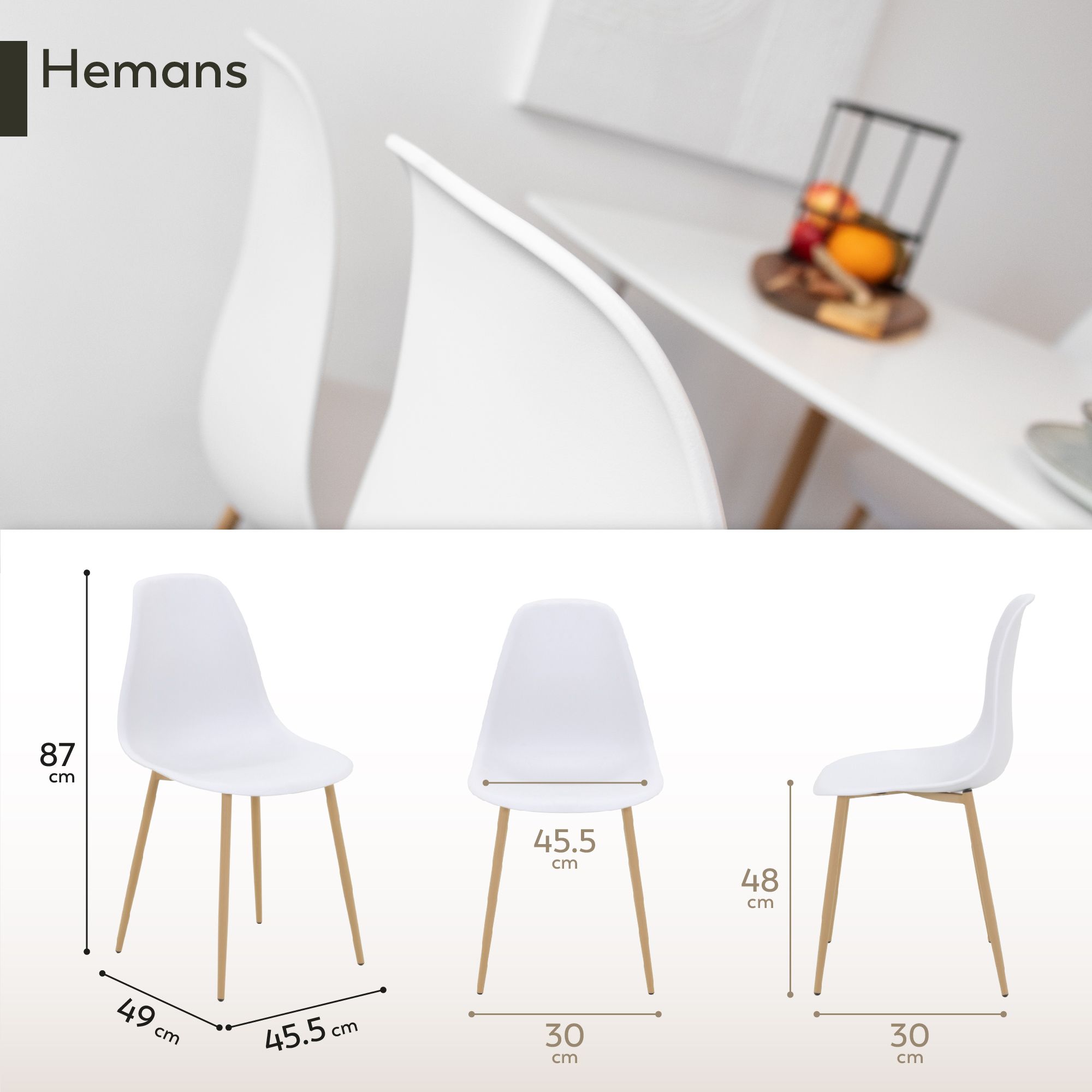 Esszimmerstuhl-Set HEMANS (4er-Set): Hochlehner mit eleganter Holzoptik und robusten Metallbeinen