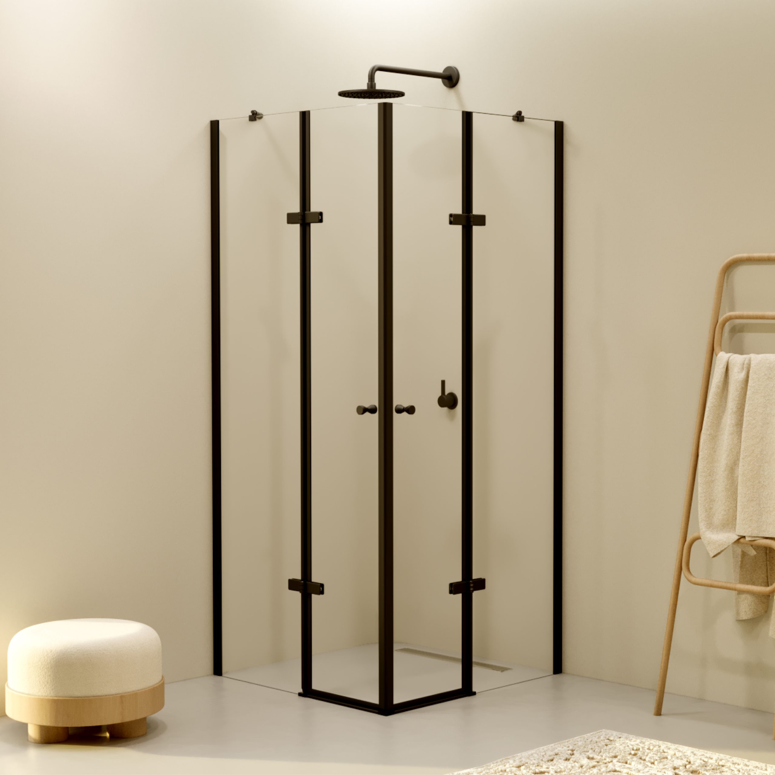 Corner Entry Alice BLACK with Folding Doors made of ESG Safety Glass