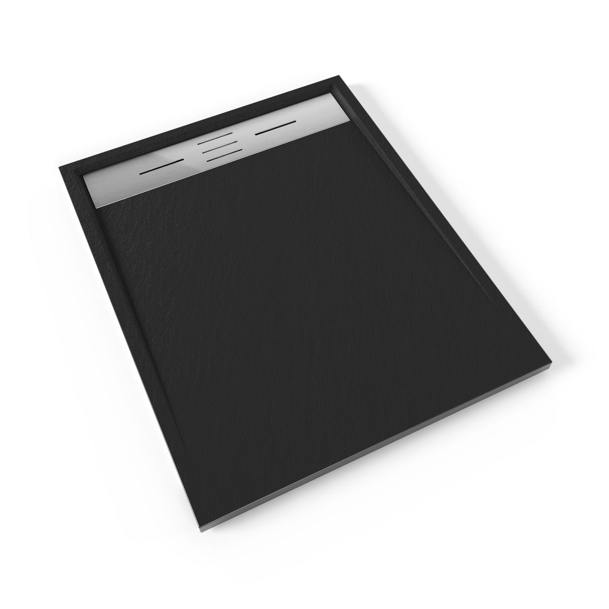 SMC Duschwanne Hiemal in Schieferoptik inkl. Ablaufgarnitur Schwarz mit Edelstahldeckel 90x120 cm