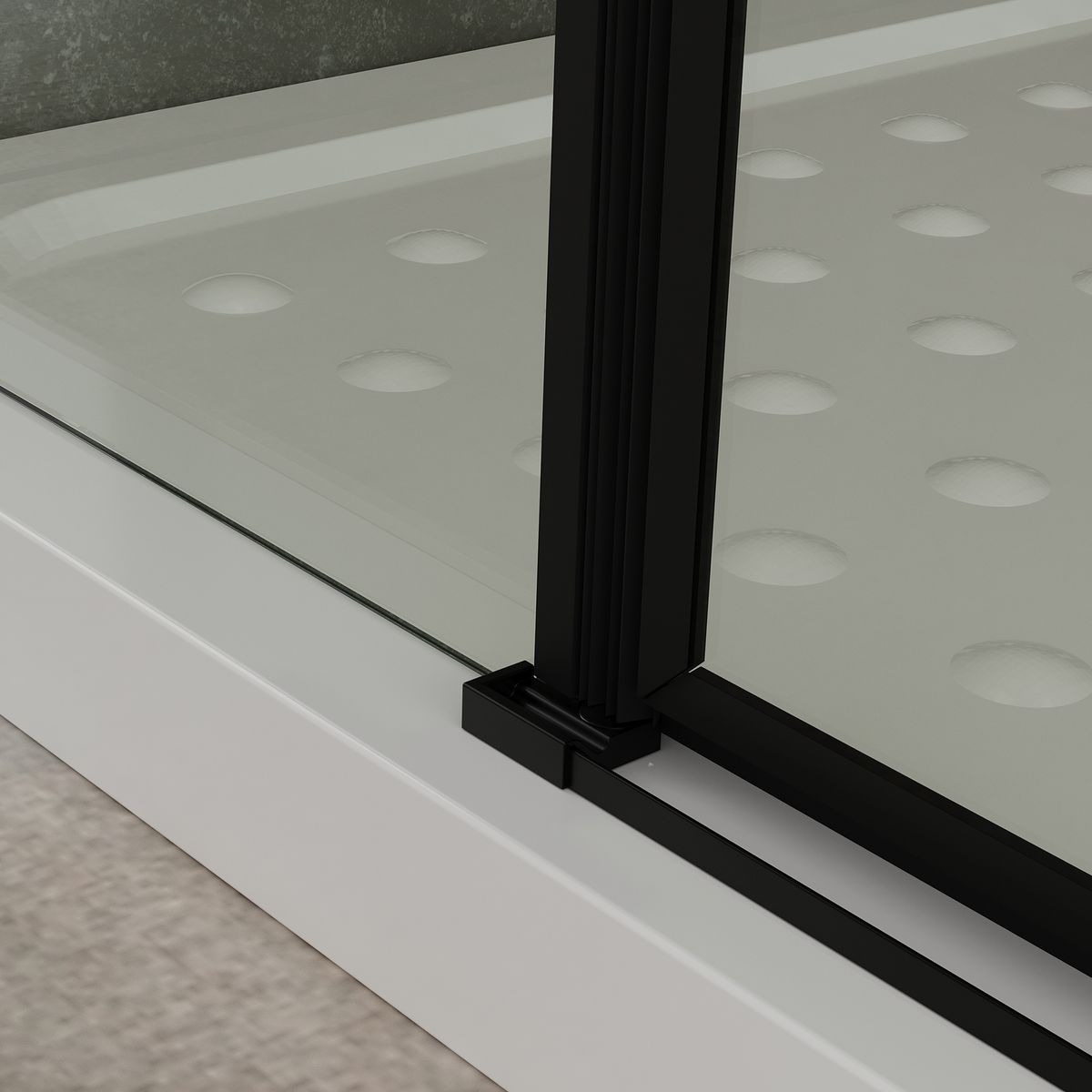 Eckeinstieg Celine mit Klapptüren und schwarzen Profilen aus ESG Sicherheitsglas