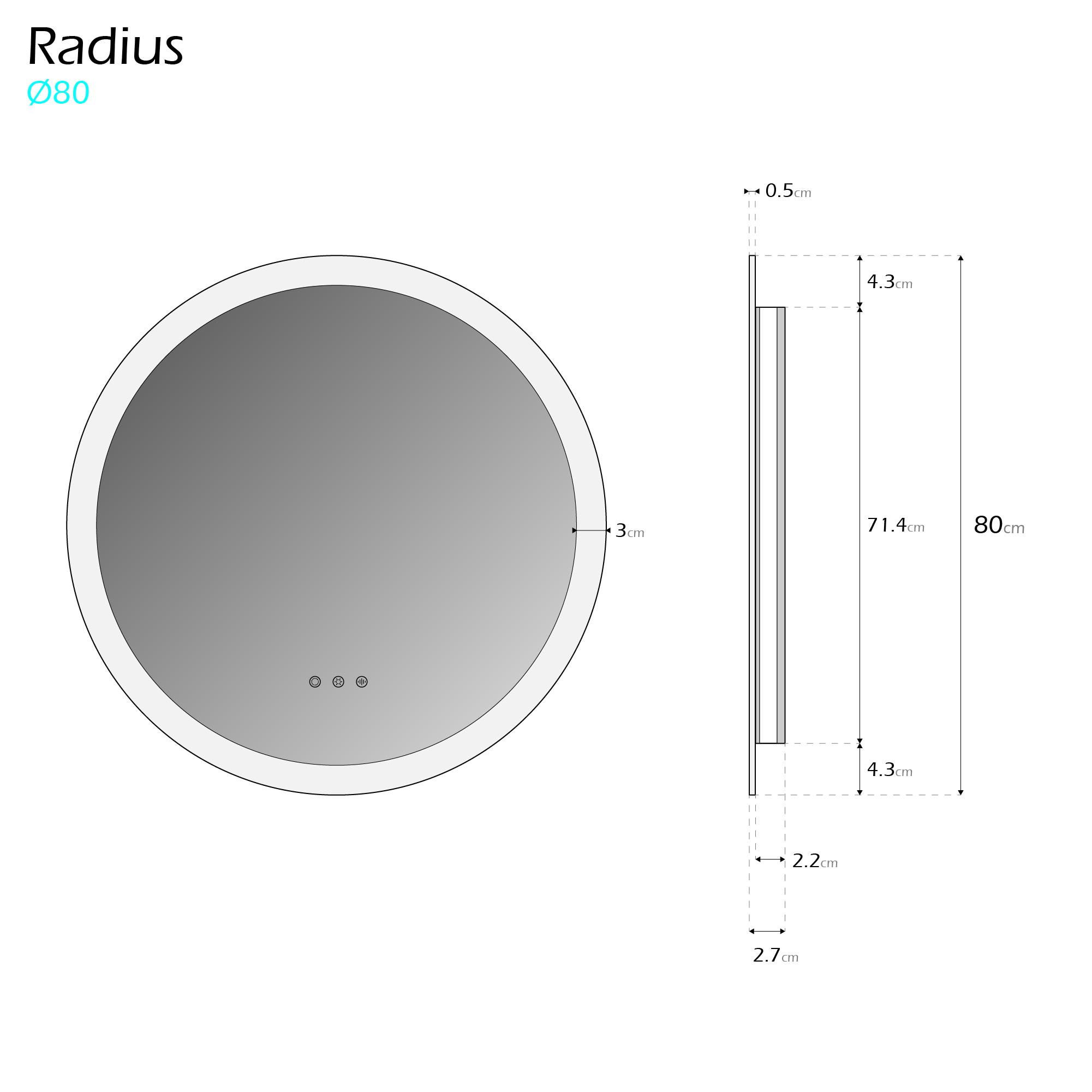 LED Badspiegel Mellow Badezimmerspiegel mit dimmbarer Beleuchtung, Farbwechsel und Antibeschlag-Funktion IP44 80 x 80 cm RADIUS – Runder LED Badspiegel Badezimmerspiegel mit dimmbarer Beleuchtung, Farbwechsel und Antibeschlag-Funktion IP44