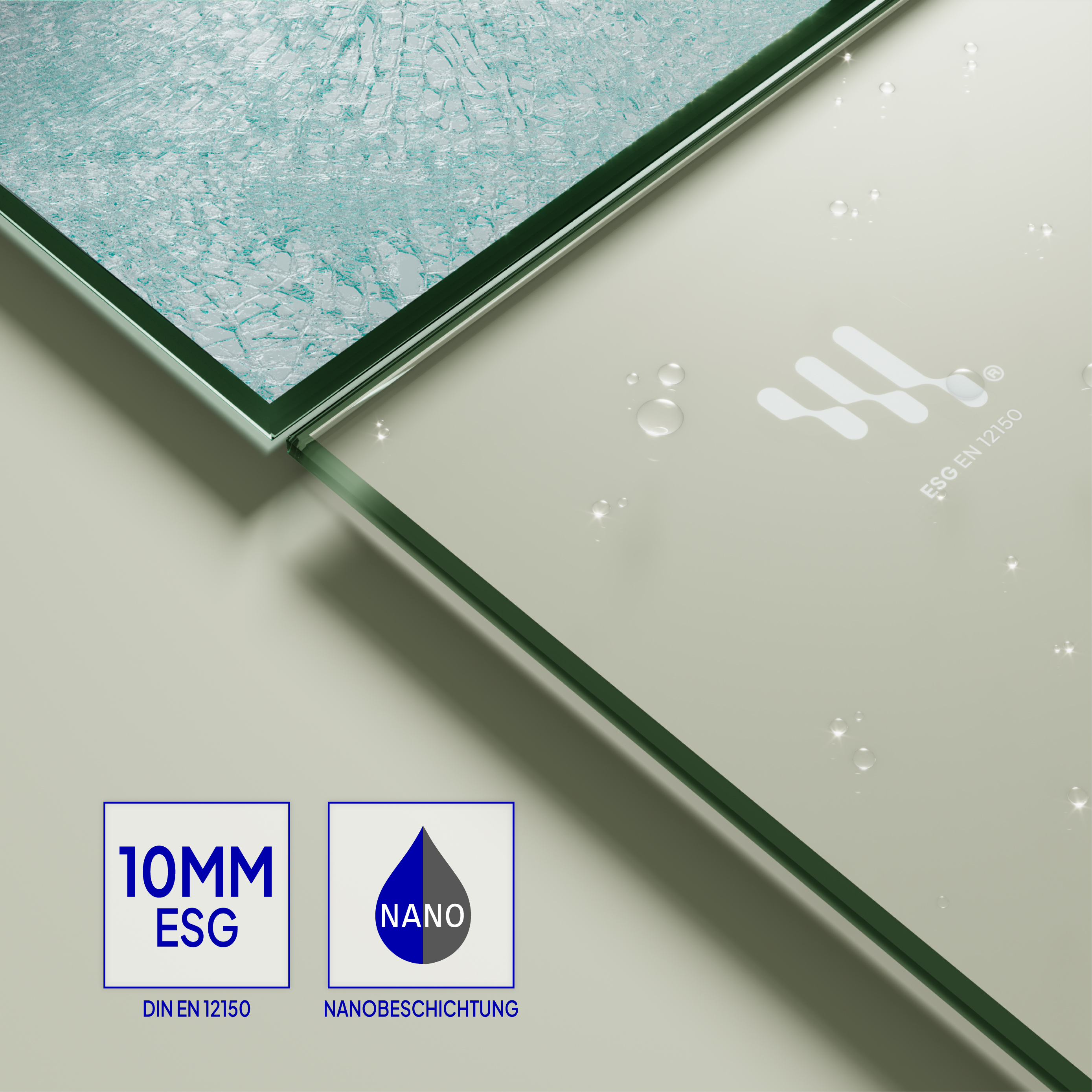 Walk-In Shower Fiona made of 10 mm thick partially frosted ESG safety glass and black aluminum profile.