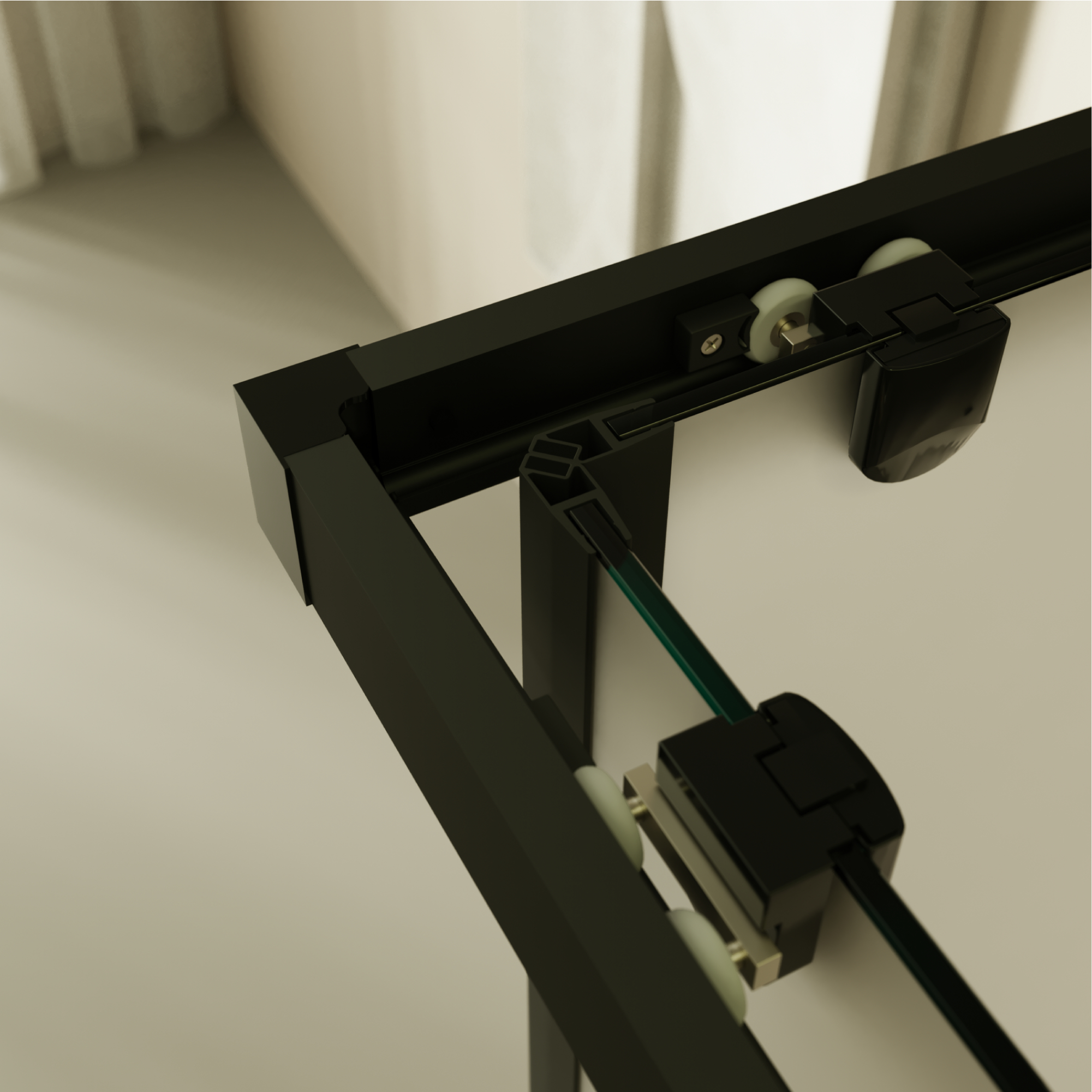 Eckeinstieg Danielle mit Schiebetüren aus satiniertem ESG Sicherheitsglas