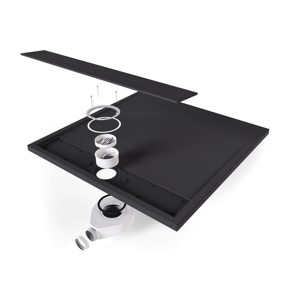 SMC Duschwanne Hiemal in Schieferoptik inkl. Ablaufgarnitur Schwarz 90x90 cm