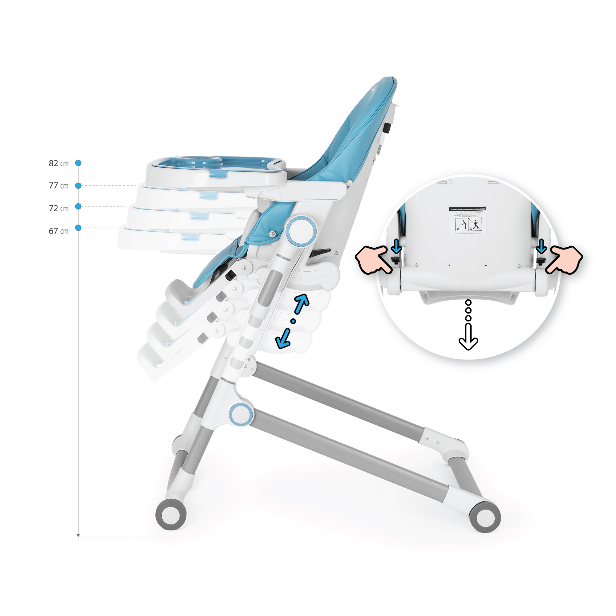 Q5-Details---Blue01 Kinderhochstuhl HUGO Babystuhl Verstellbar Klappbar