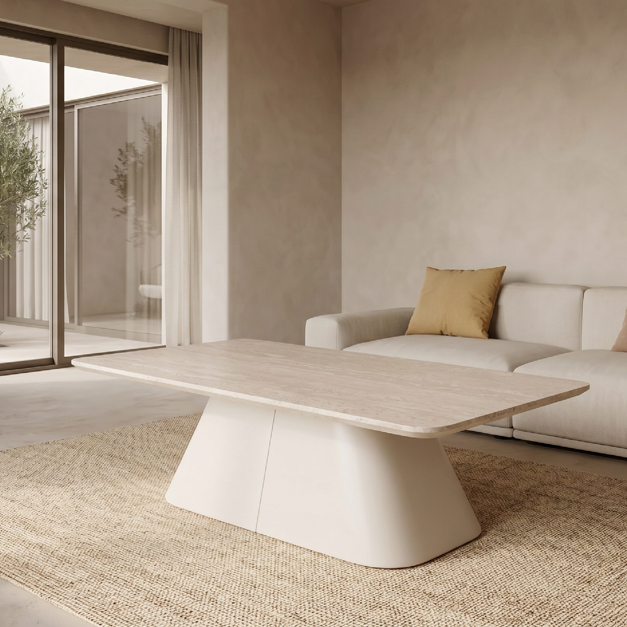 Rilke – Couchtisch mit Tischplatte in Steinoptik und Metallgestell in Beige